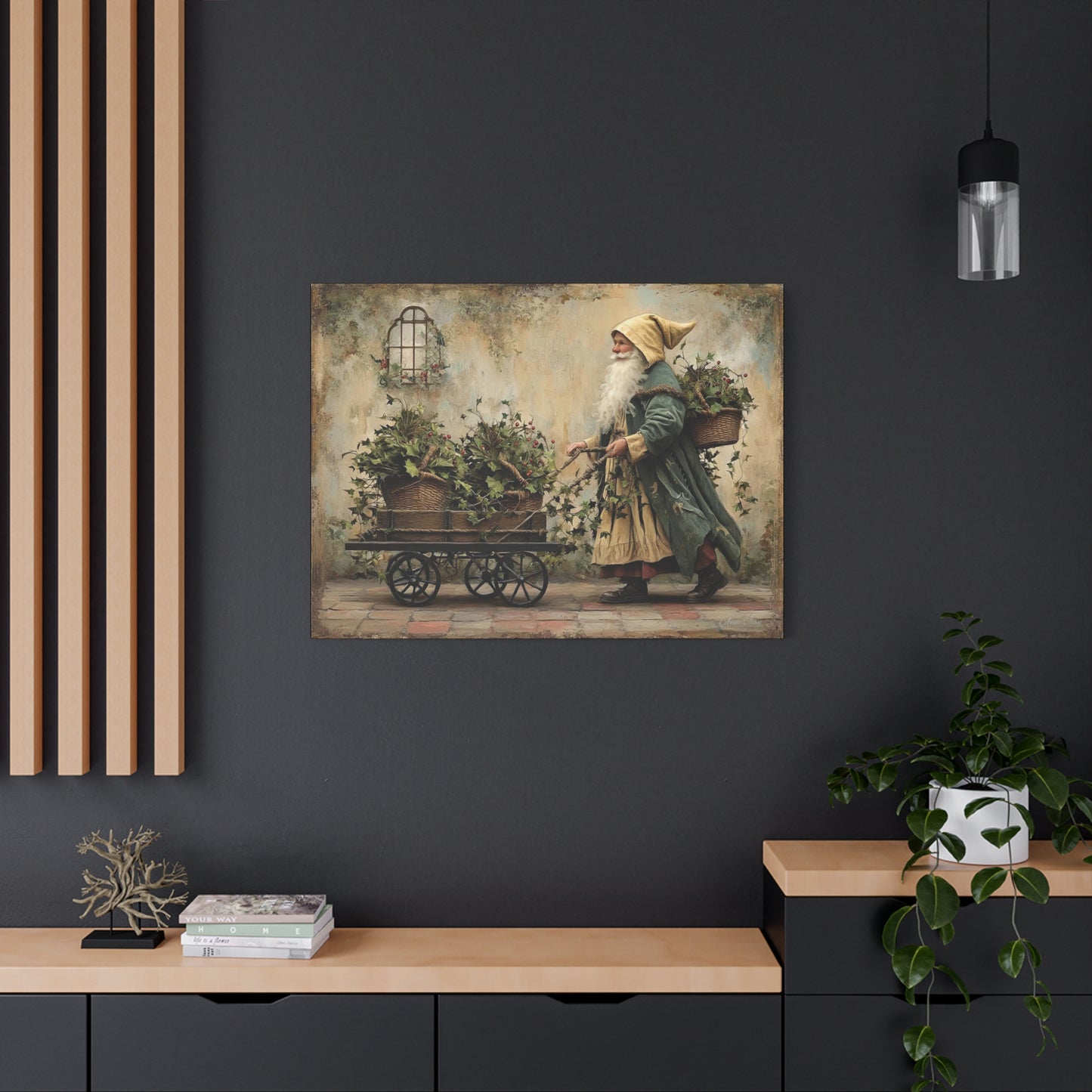 Charming Garden Gnome Canvas, Botanical Wall Art, Home Decor, Rustic Art Print, Perfect Gift for Garden Lovers, Holiday Decor