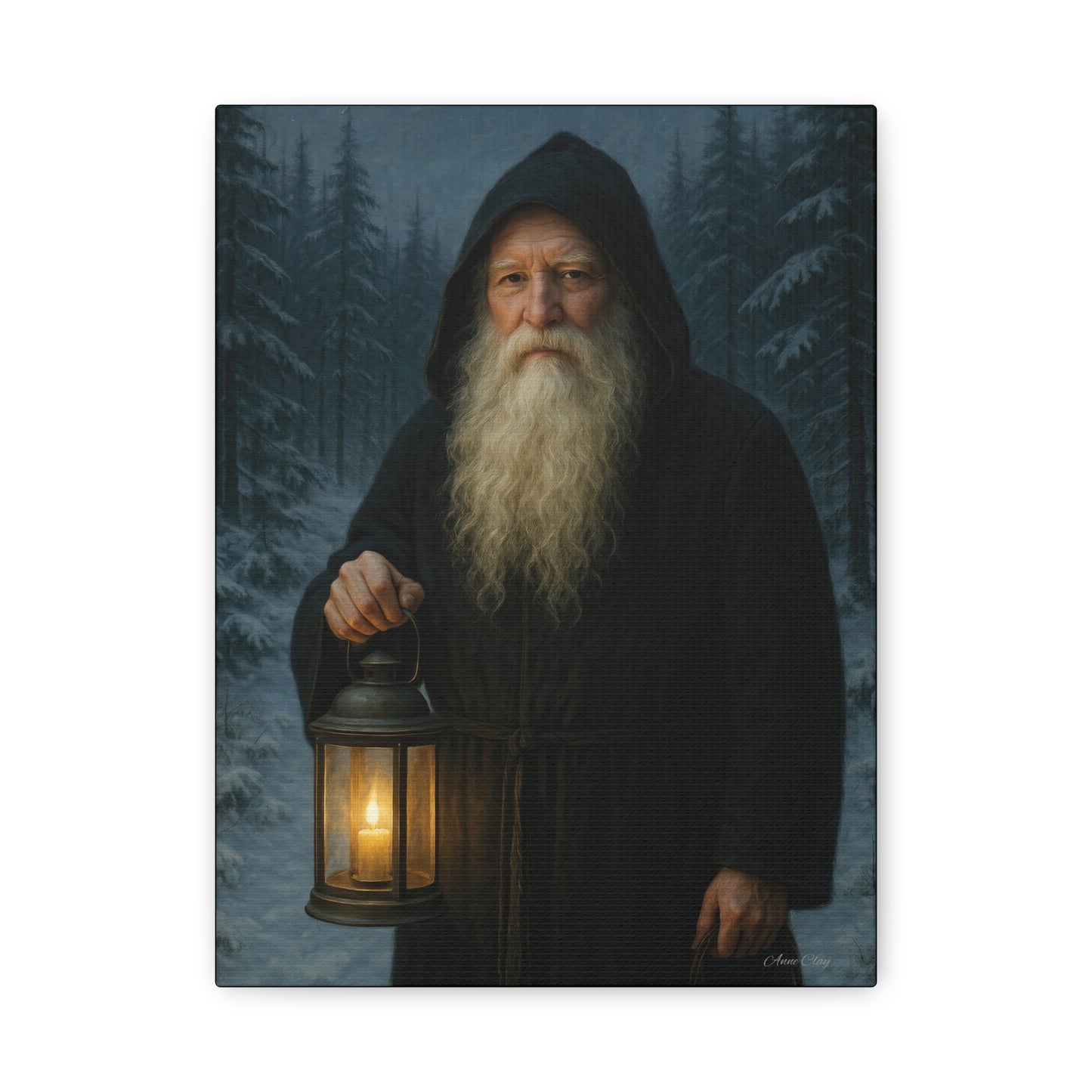 Old World Santa with Lantern Canvas Print, Wall Art, Home Decor, Cabin Vibes, Gift for Him, Rustic Wall Decor, Nature Lover's Gift