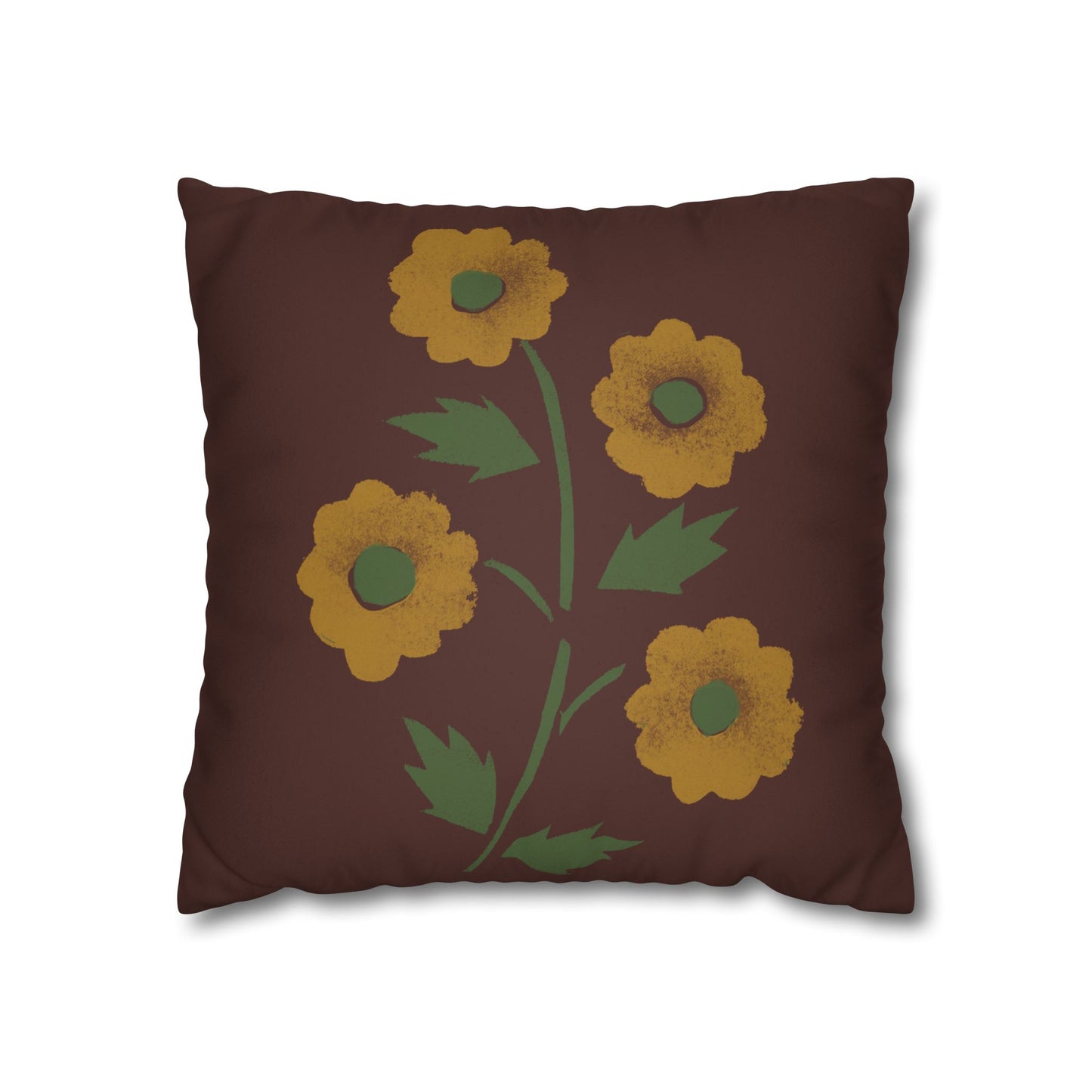 Stencilled Flower on Country Red Faux Suede Square Pillowcase