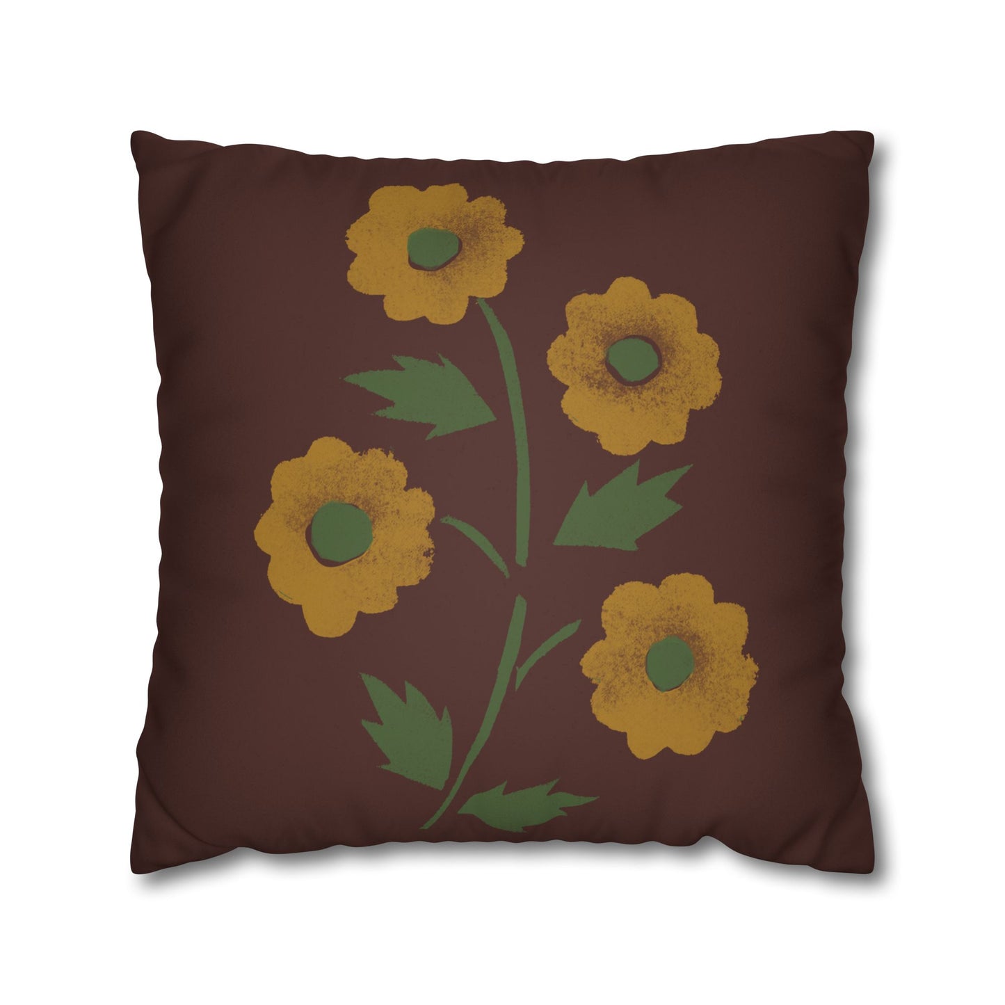 Stencilled Flower on Country Red Faux Suede Square Pillowcase