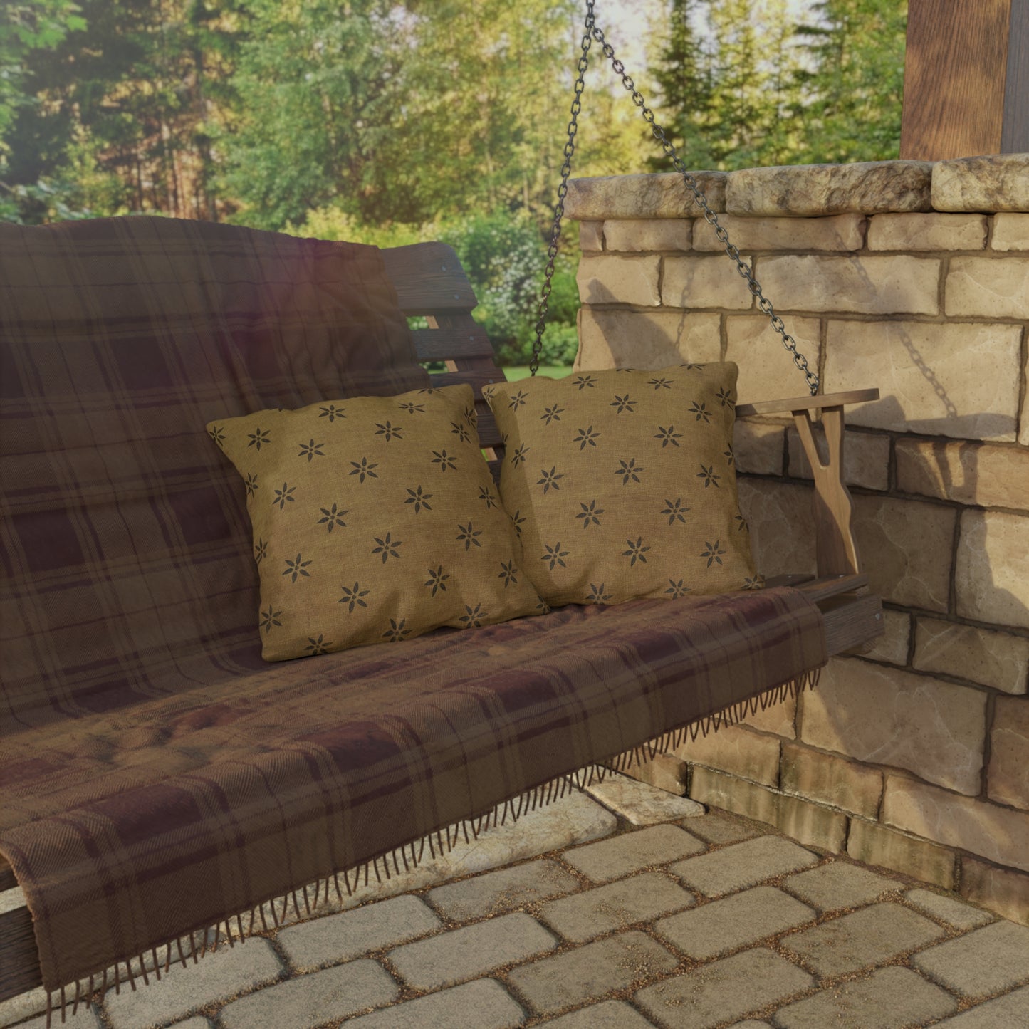 Grungy Burlap style Stencil Petals Outdoor Pillows