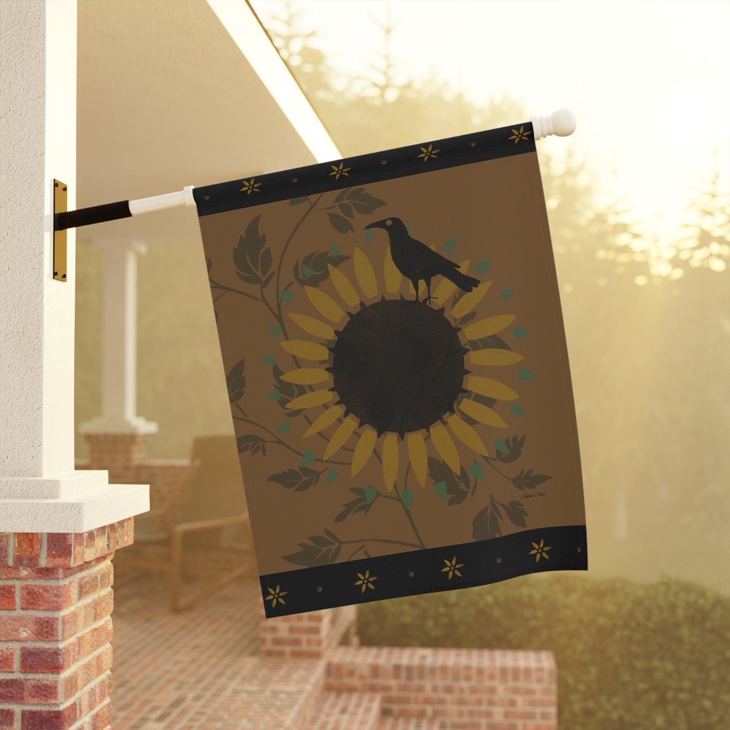 Sunflower and Crow Stencil Gold on Black Garden & House Banner