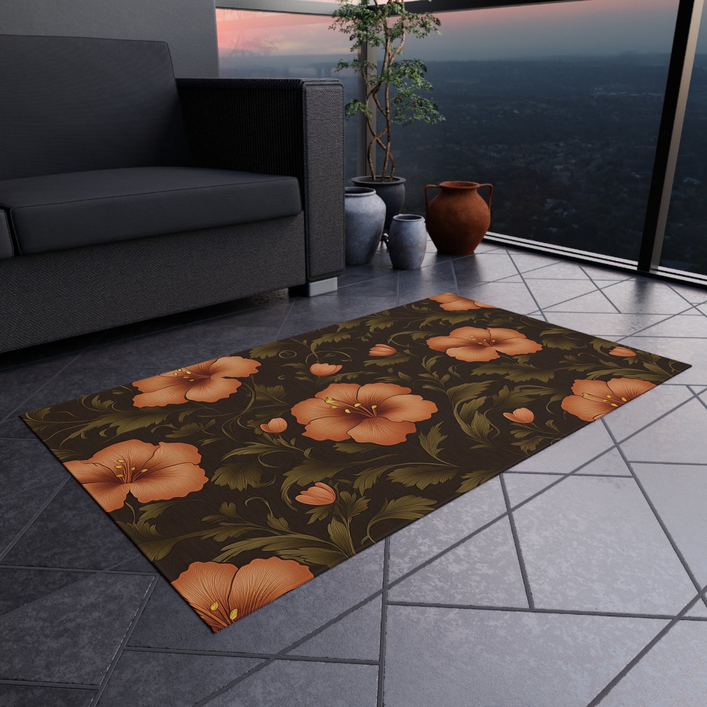 Vibrant Floral Outdoor Rug, Cozy Porch Mat, Boho Garden Decor, Picnic Flooring, Stylish Patio Area Rug, Seasonal Outdoor Living