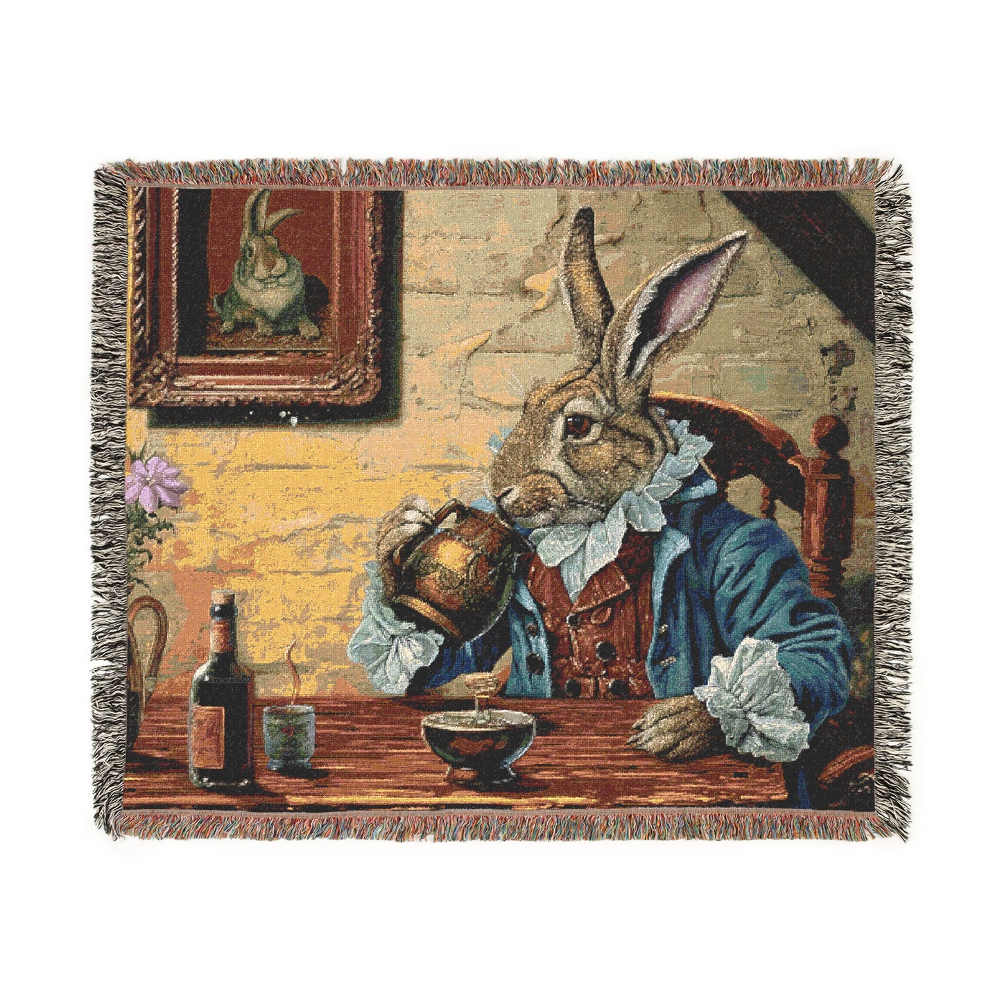 Charming Rabbit Woven Blanket - Cozy Tapestry for Home Decor