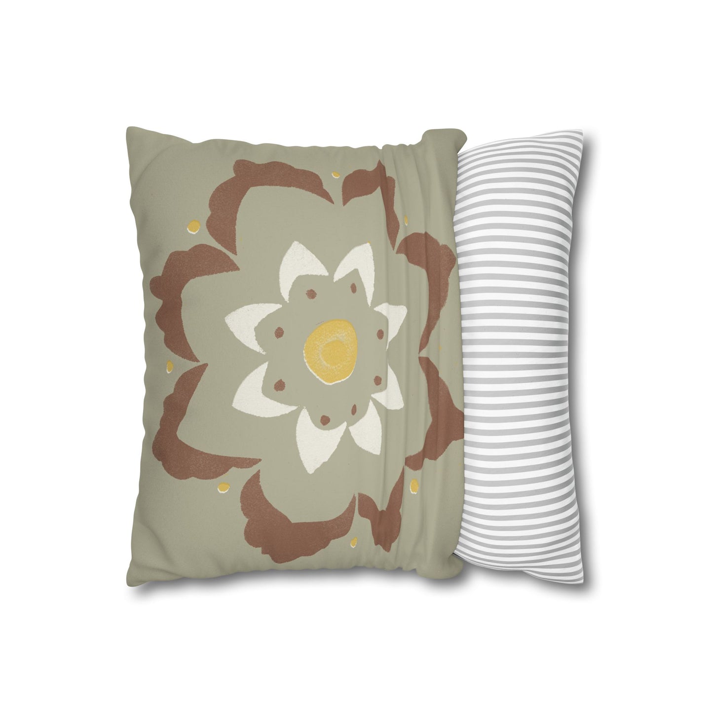 Fantasy Collection Stencil Flower Taupe Faux Suede Square Pillowcase