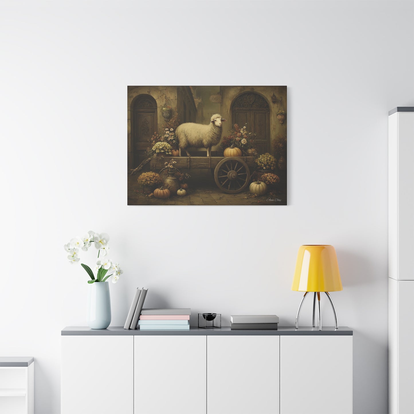 Rustic Farmhouse Canvas Print, Sheep Wall Art for Home Decor, Farmhouse Style Decor, Autumn Wall Art, Gift for Animal Lovers