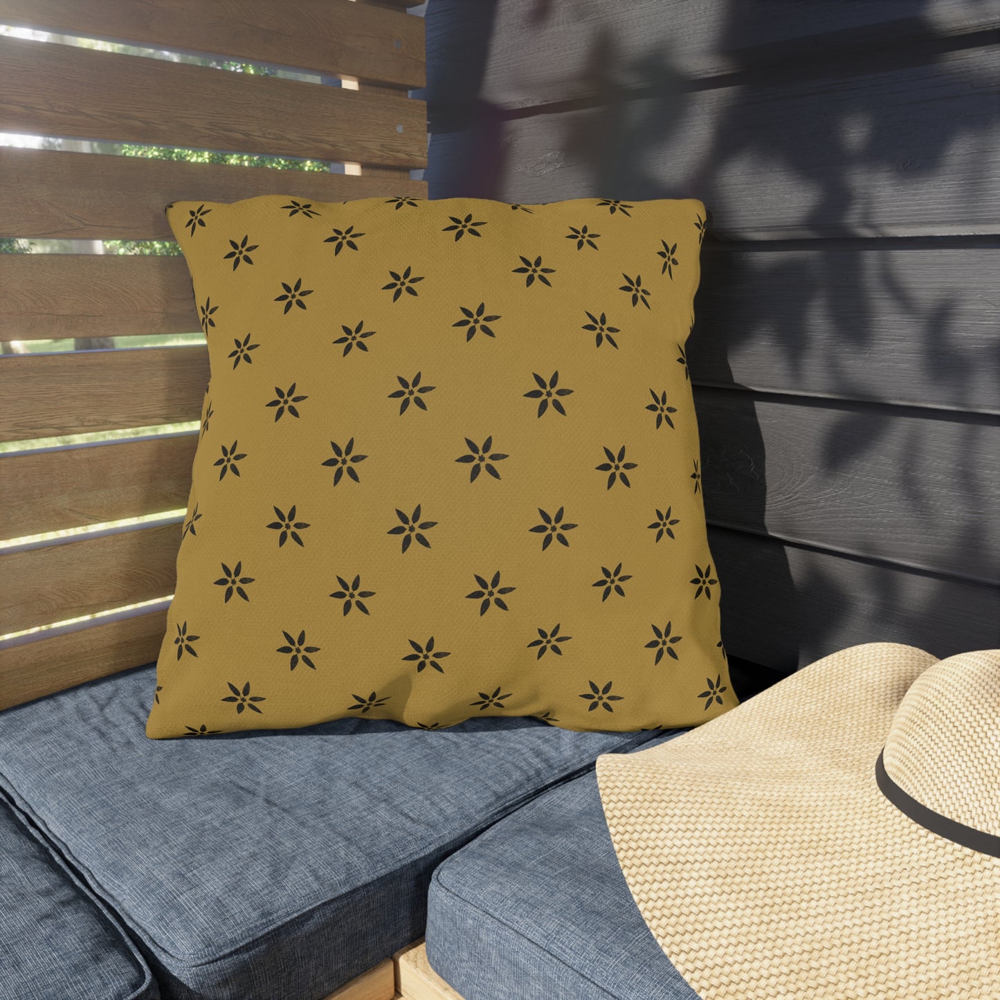 Black Stencil on Gold Outdoor Pillows