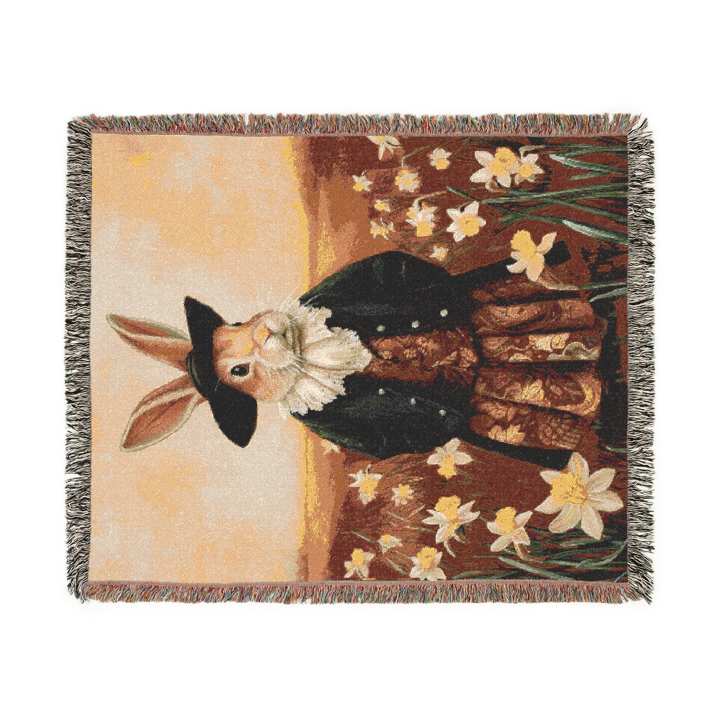 Whimsical Bunny Woven Blanket - Cozy Floral Throw for Easter & Spring Decor