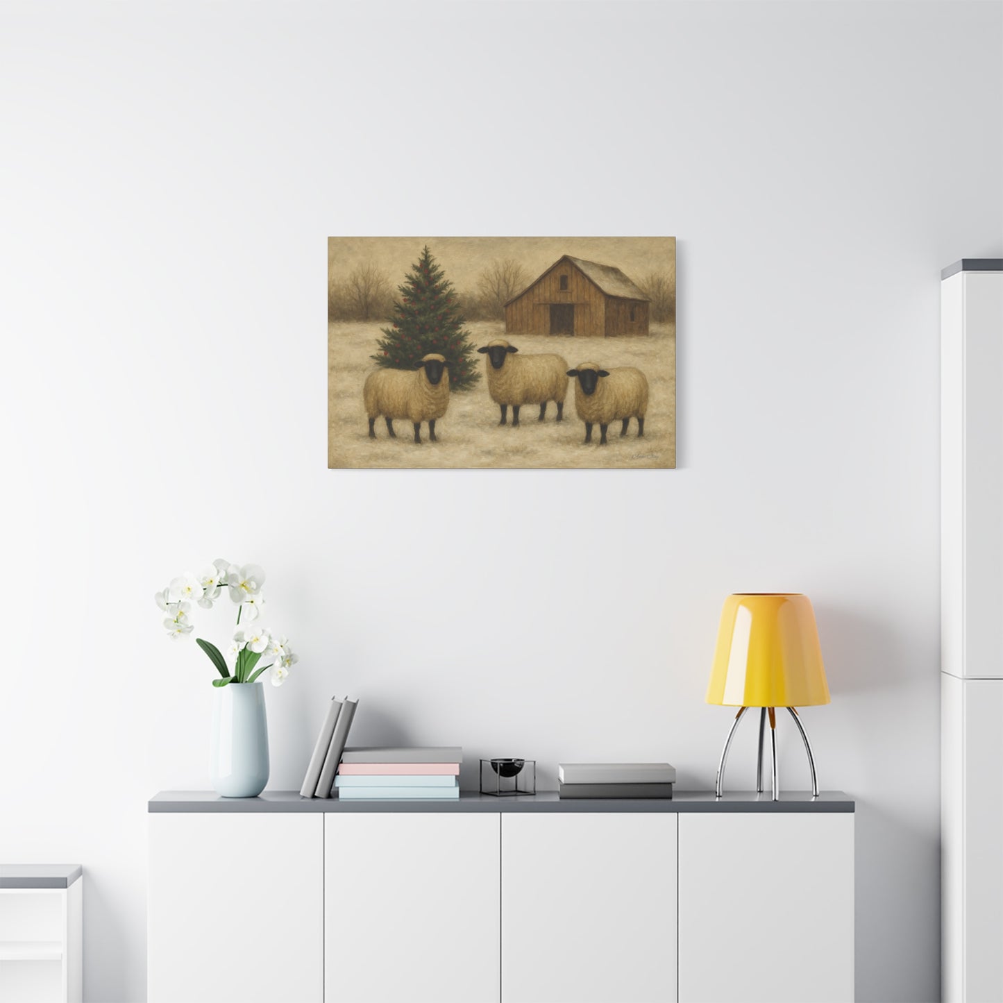 Christmas Sheep Canvas Wall Art, Holiday Decor, Farmhouse Style, Rustic Artwork, Winter Home Decoration