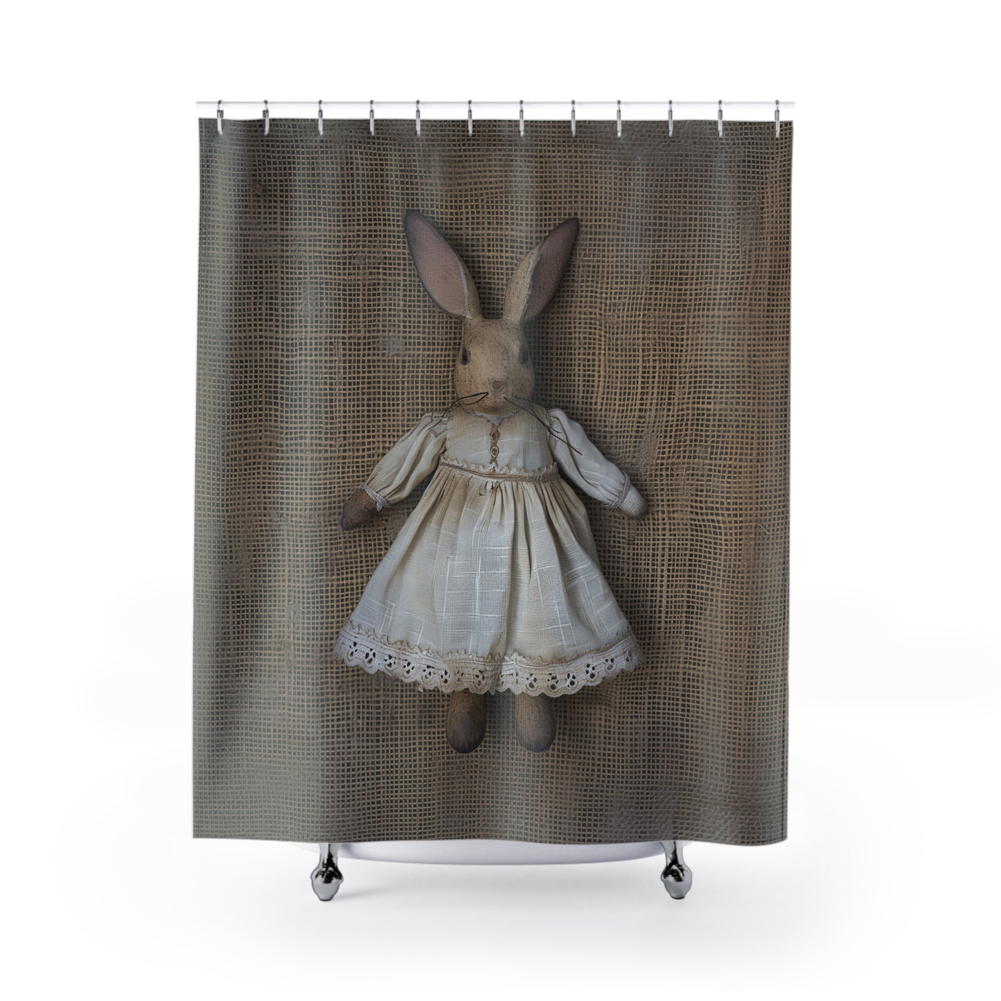 Vintage Bunny Shower Curtain - Rustic Bathroom Decor
