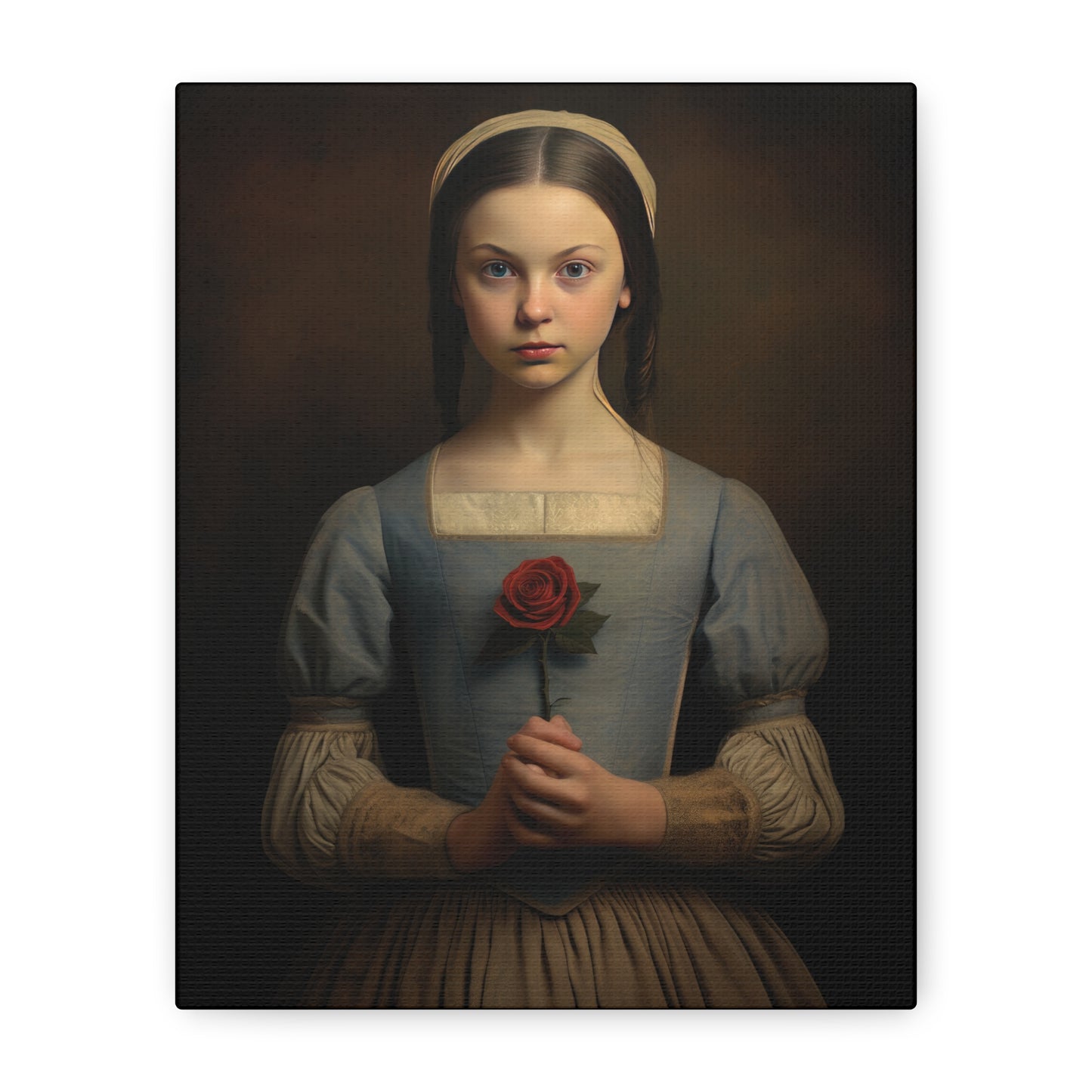 Vintage Girl with Rose Matte Canvas Wall Art