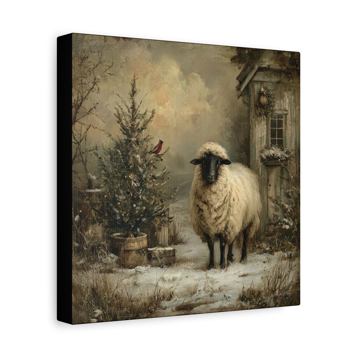 Cozy Farmhouse Canvas Print, Rustic Home Decor, Christmas Wall Art, Sheep Artwork, Winter Landscape Decor, Gift for Animal Lovers