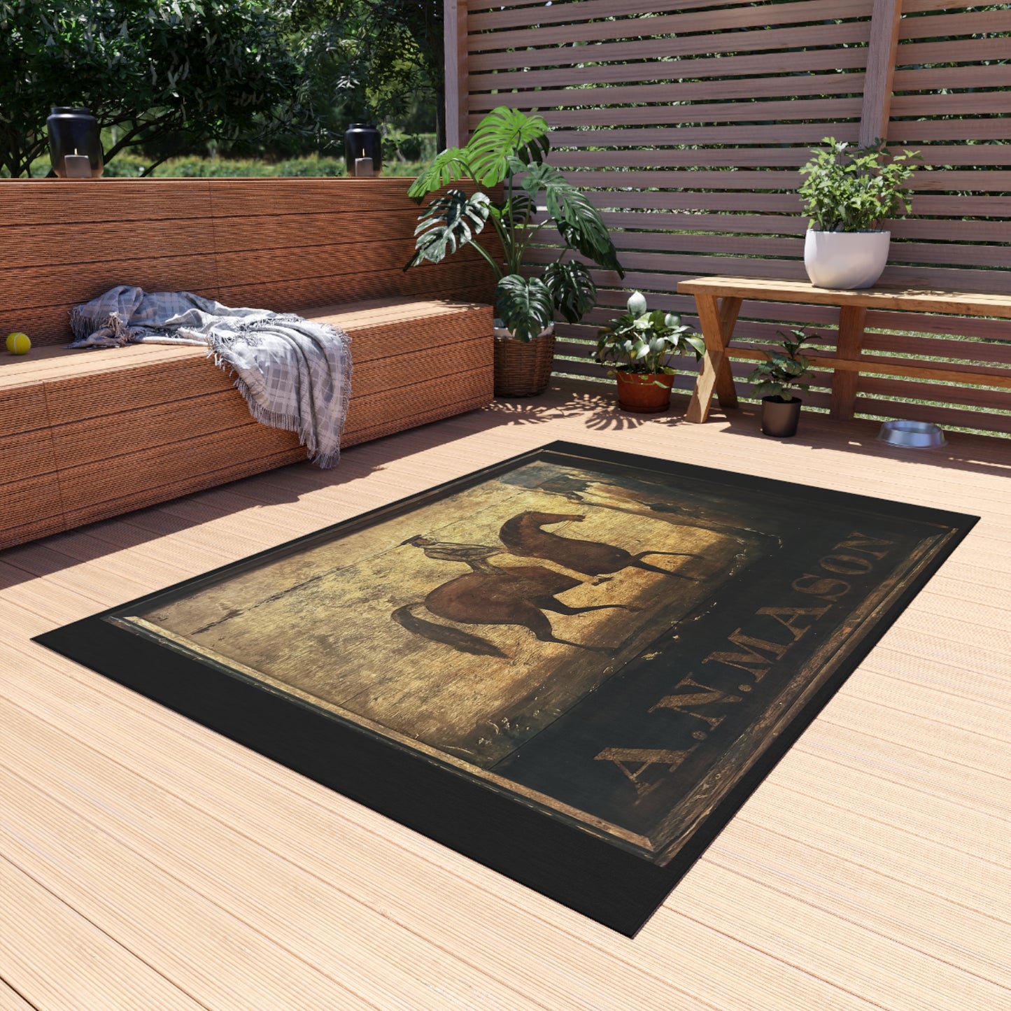 Rustic Decorative Outdoor Rug - Equestrian Theme - Vintage Horse Design