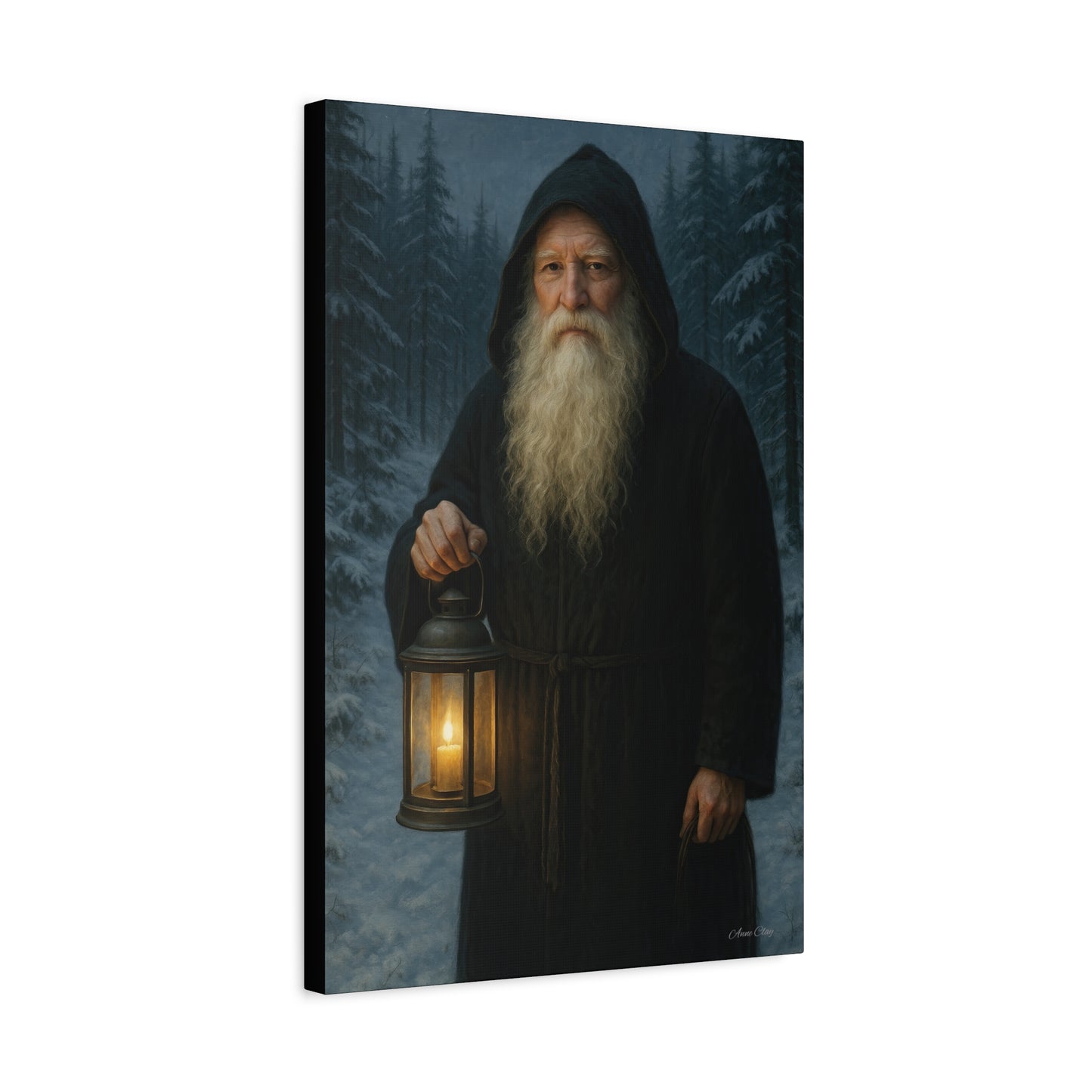 Old World Santa with Lantern Canvas Print, Wall Art, Home Decor, Cabin Vibes, Gift for Him, Rustic Wall Decor, Nature Lover's Gift
