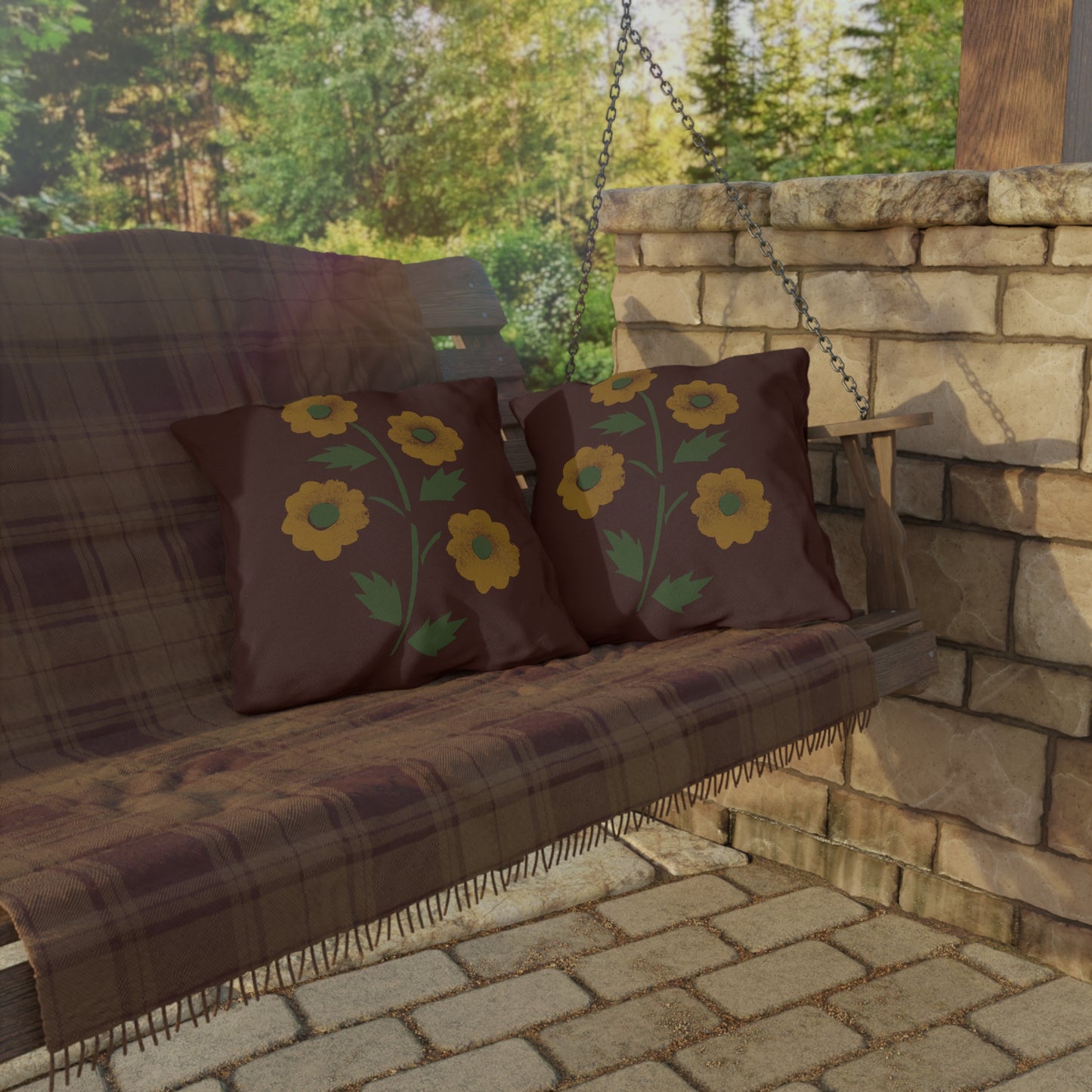 Stencil Flower on Country Red Outdoor Pillows