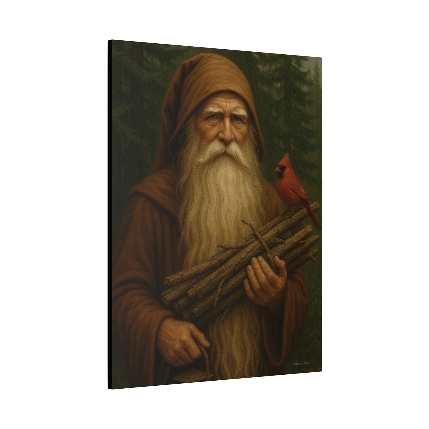 Old World Santa Rustic Nature Wall Art, Canvas Print, Forest Vibes, Perfect Gift for Nature Lovers, Home Decor, Woodland Theme, Cardinal Bird Decor
