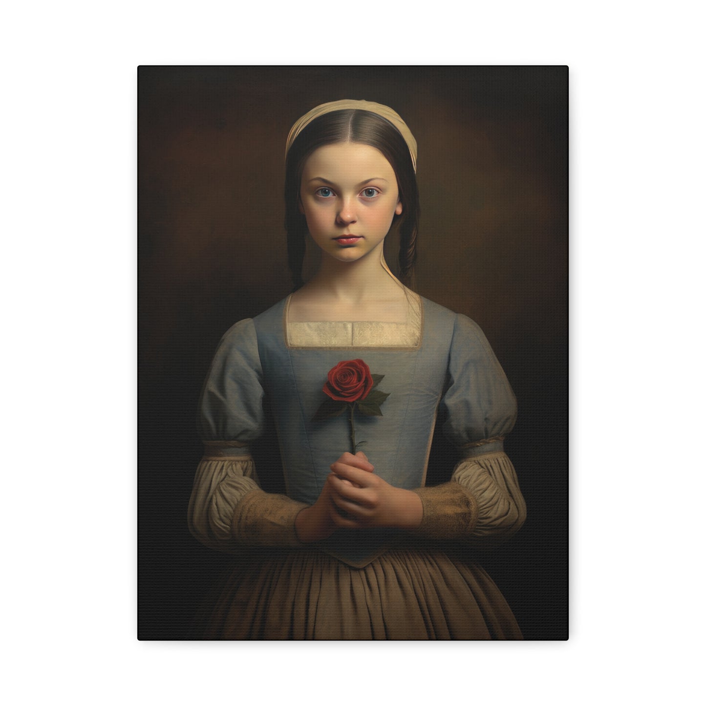 Vintage Girl with Rose Matte Canvas Wall Art