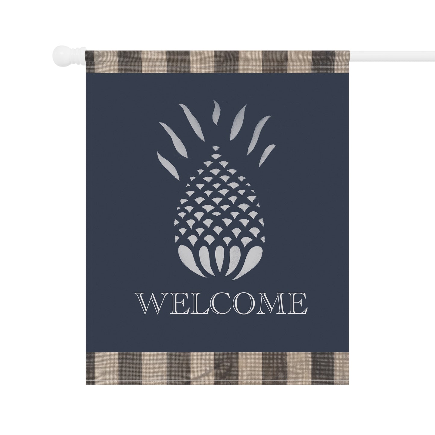 Blue and White Stripped Stencil Pineapple Garden & House Banner