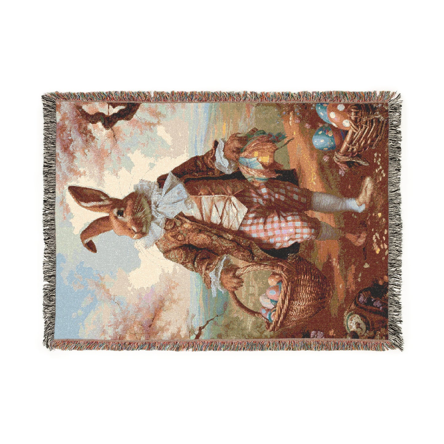 Easter-Themed Woven Blanket - Cozy Vintage Bunny Design