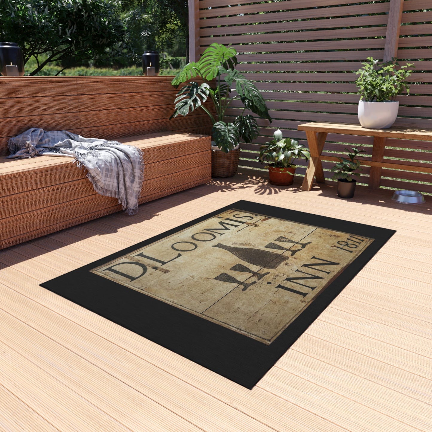 Vintage D. Loomis Inn Outdoor Rug – Perfect for Patios & Garden Gatherings