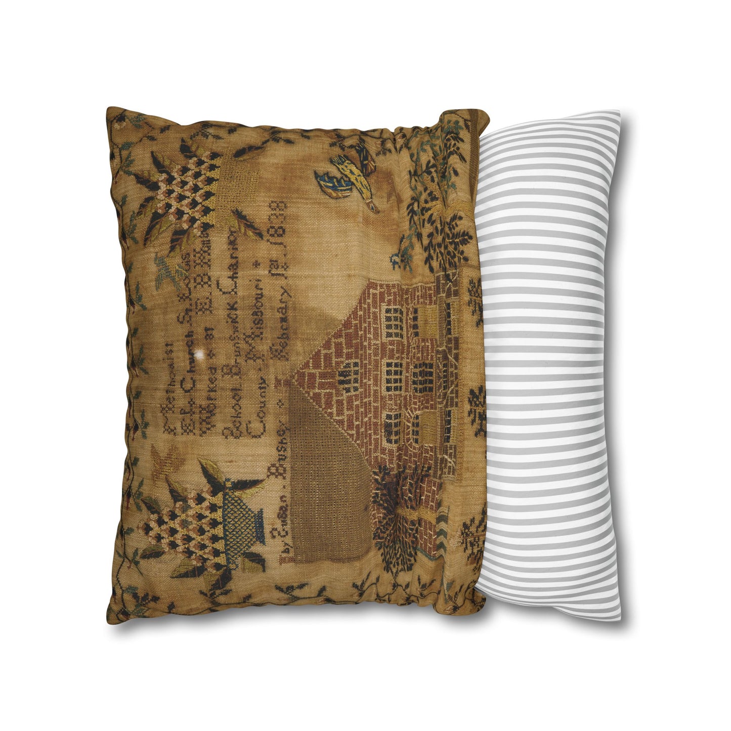 Gritty Prim Sampler Square Poly Canvas Pillowcase