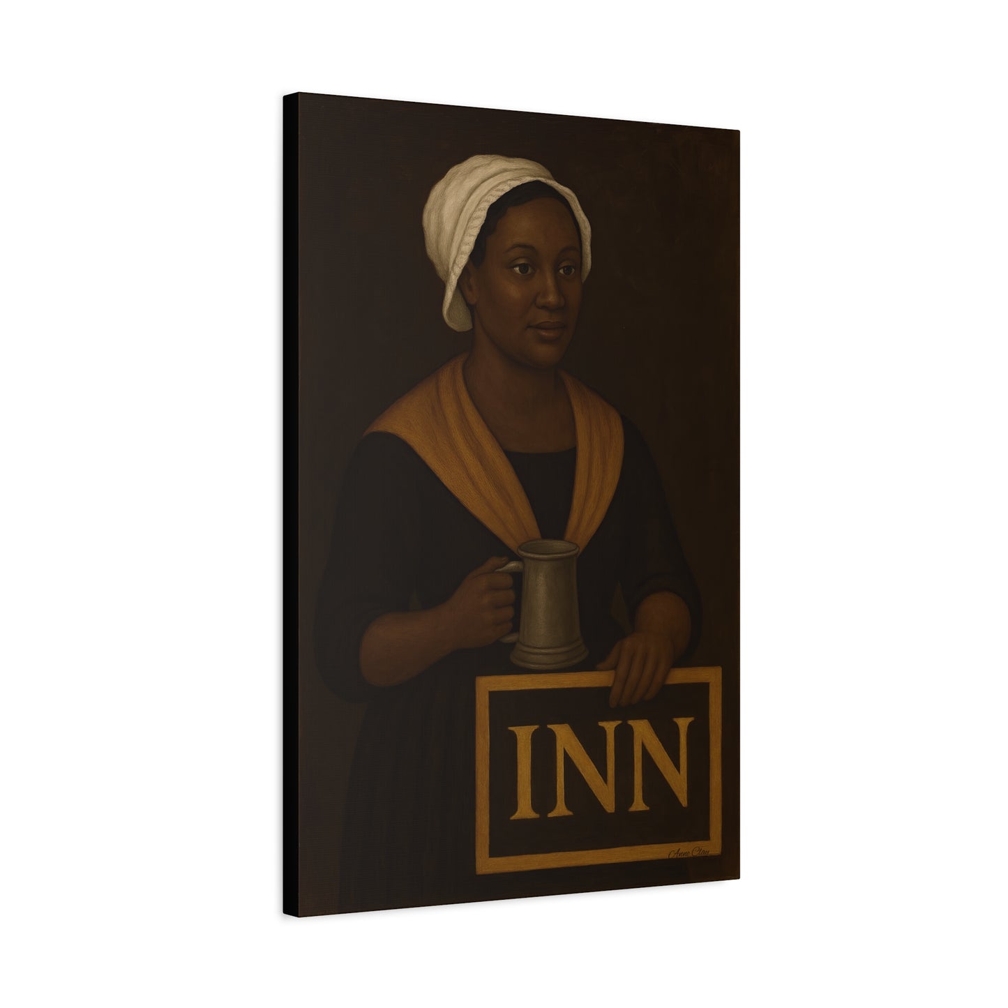 Innkeepers Welcome on Brown Primitive Folk Portrait