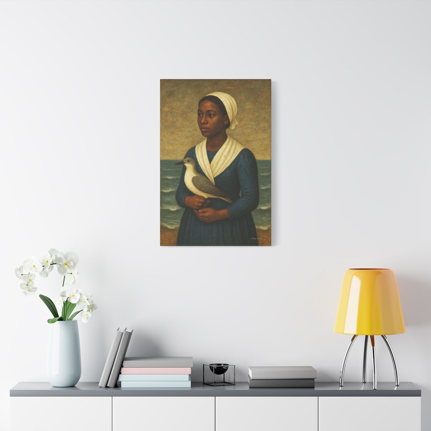 Canvas Wall Art - Portrait of a Woman with a Bird, Home Decor, Art Print, Gallery Wall, Unique Gift, Coastal Decoration, Fine Art