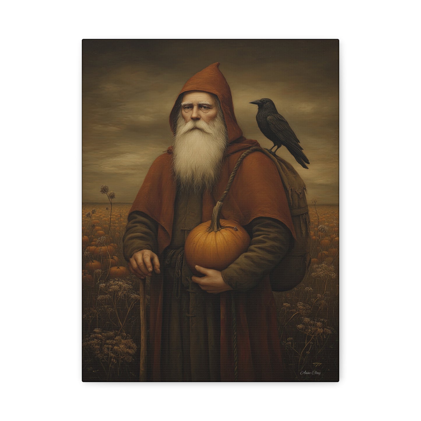 Autumn Santa Wall Art, Fall Decor, Pumpkin Harvest Print, Cozy Home Decor, Primitive Aesthetic