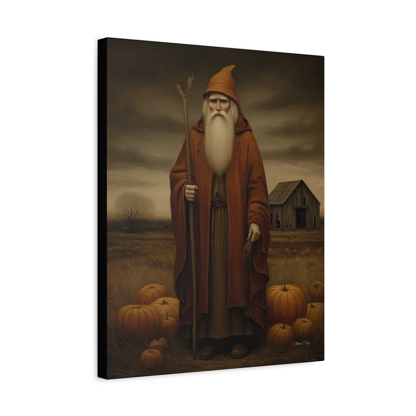 Autumn Santa Canvas Art Print, Fall Decor,