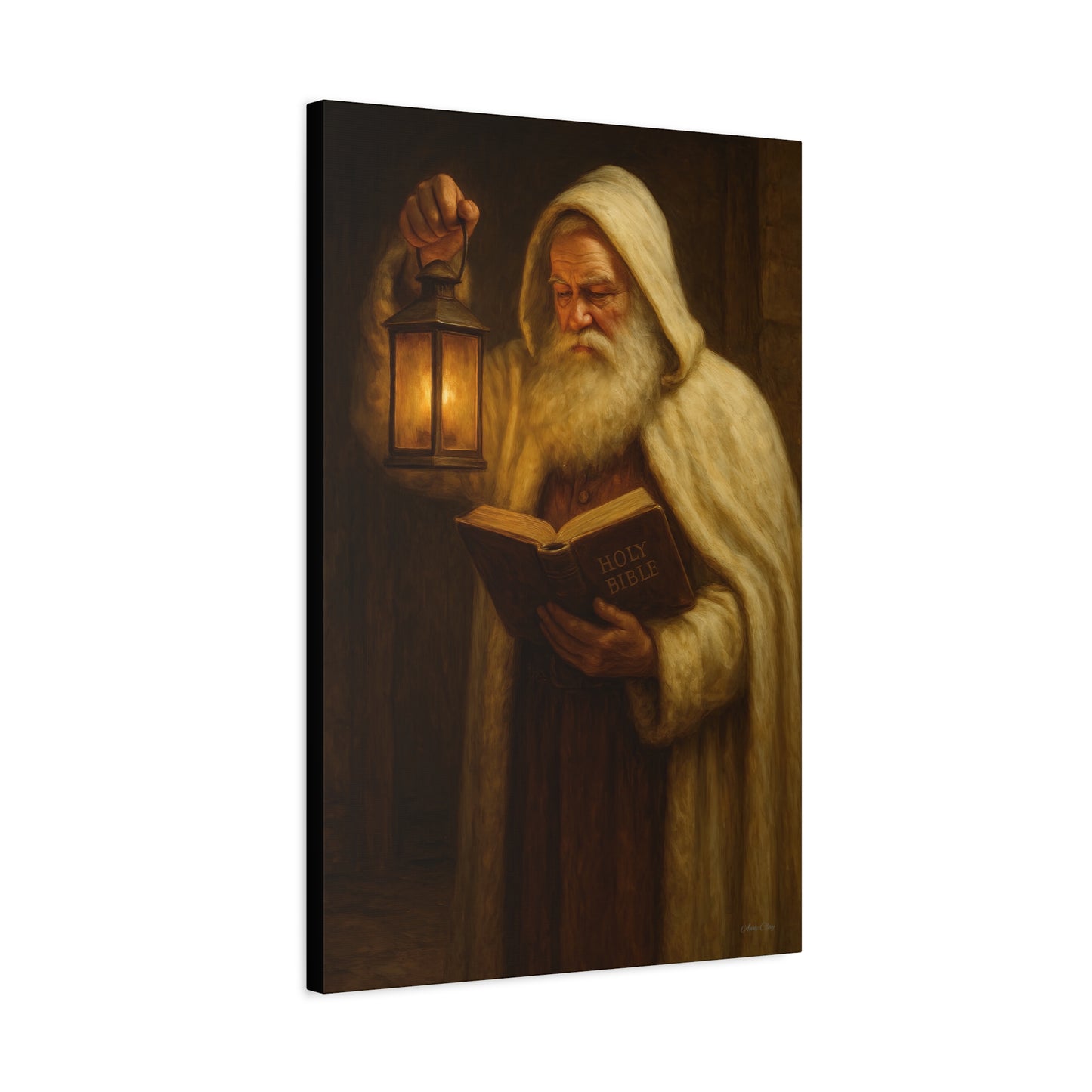 Canvas Wall Art, Old World Santa with Lantern and BibleCozy Home Decor, Rustic Decor for Xmas