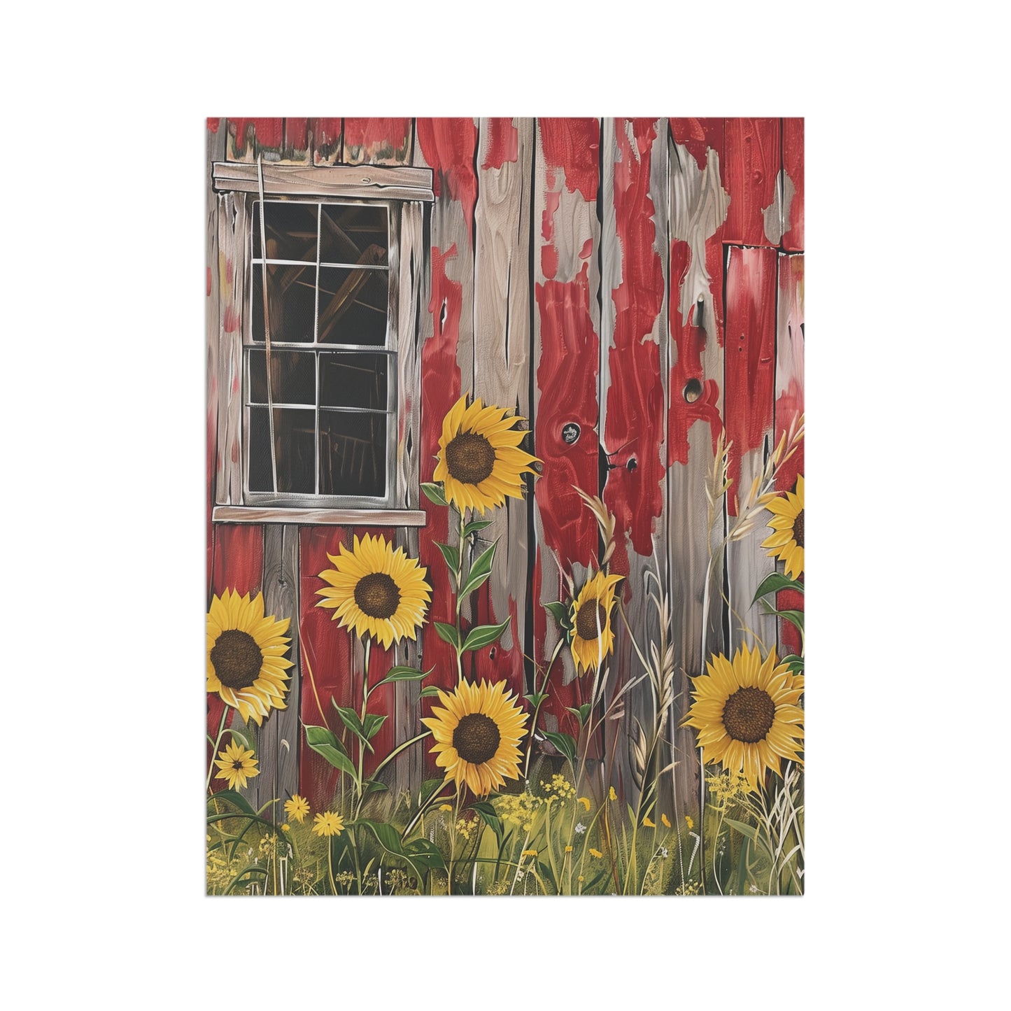Sunflowers on a Red Barn Garden & House Banner
