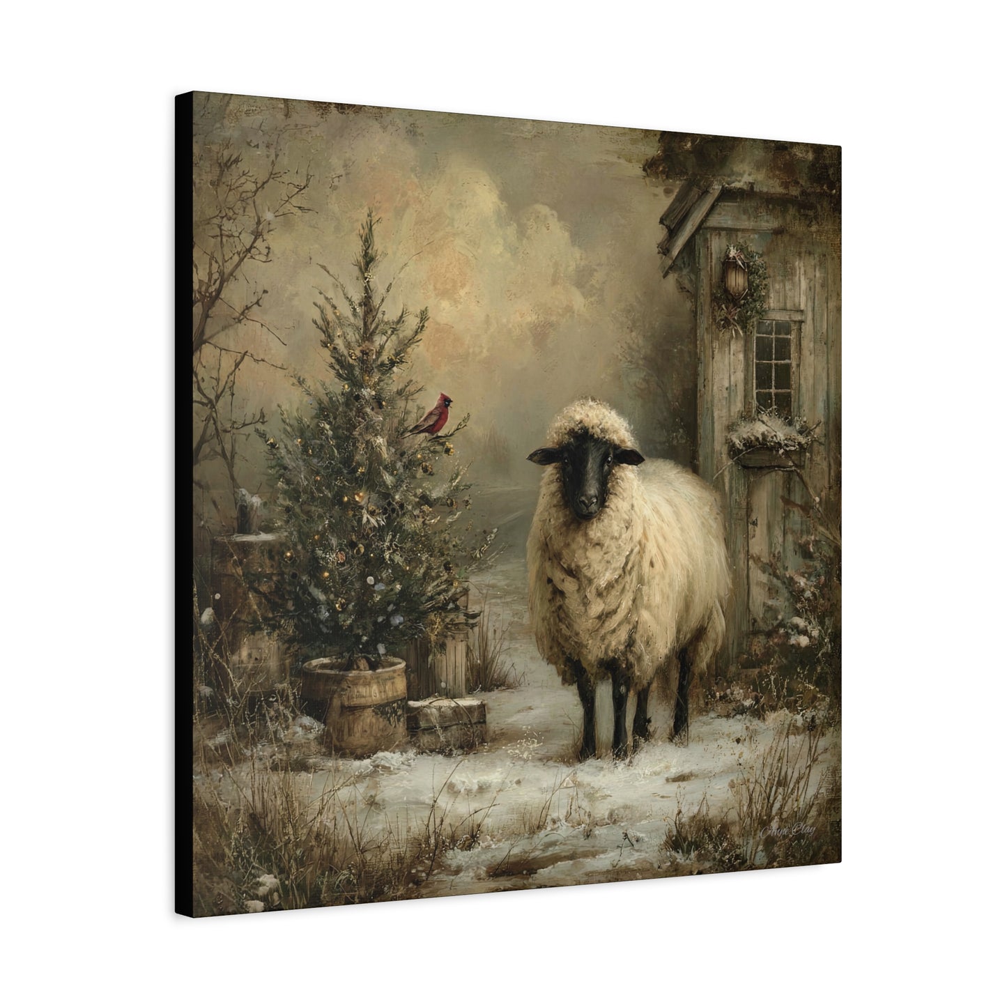 Cozy Farmhouse Canvas Print, Rustic Home Decor, Christmas Wall Art, Sheep Artwork, Winter Landscape Decor, Gift for Animal Lovers