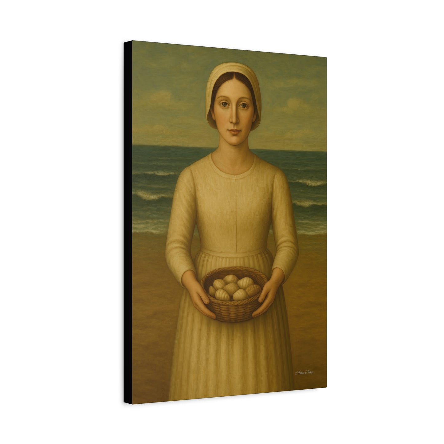 Stretched Canvas Art Print of Young Woman with Eggs, Wall Decor, Vintage Style, Gift for Home, Art Lovers, Mother's Day