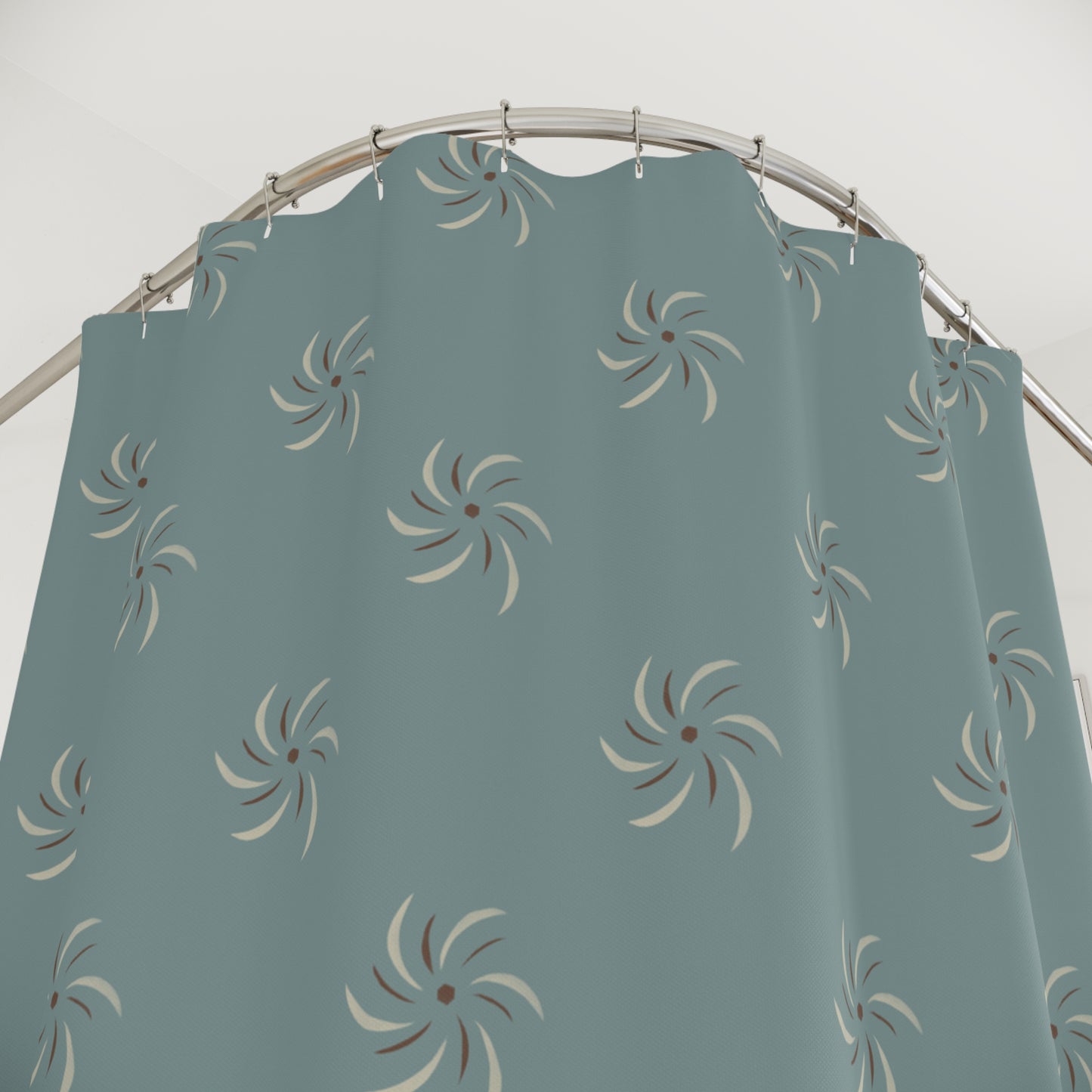 Cream and Rust Pinwheel Stencil on Ocean Shower Curtains
