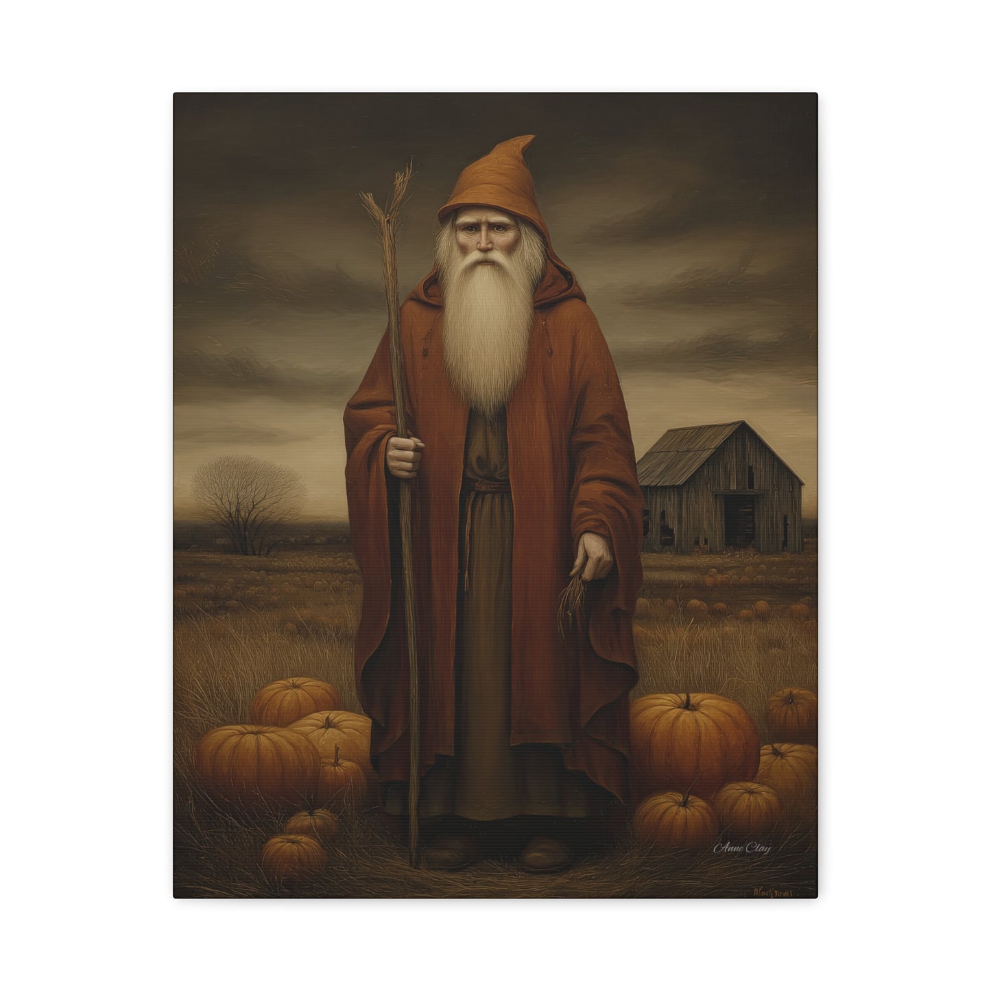 Autumn Santa Canvas Art Print, Fall Decor,