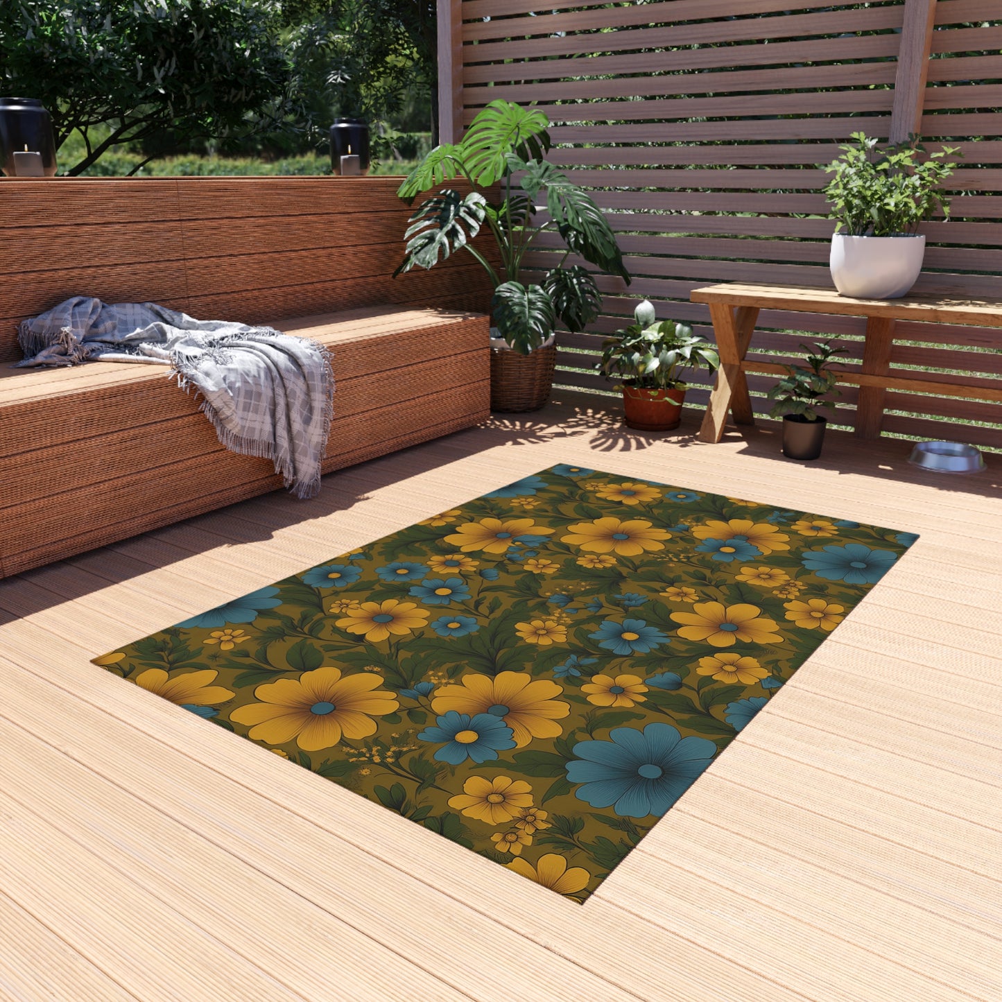 Vibrant Floral Outdoor Rug, Patio Decor, Garden Mat, Boho Style Rug, Home Entrance Decoration