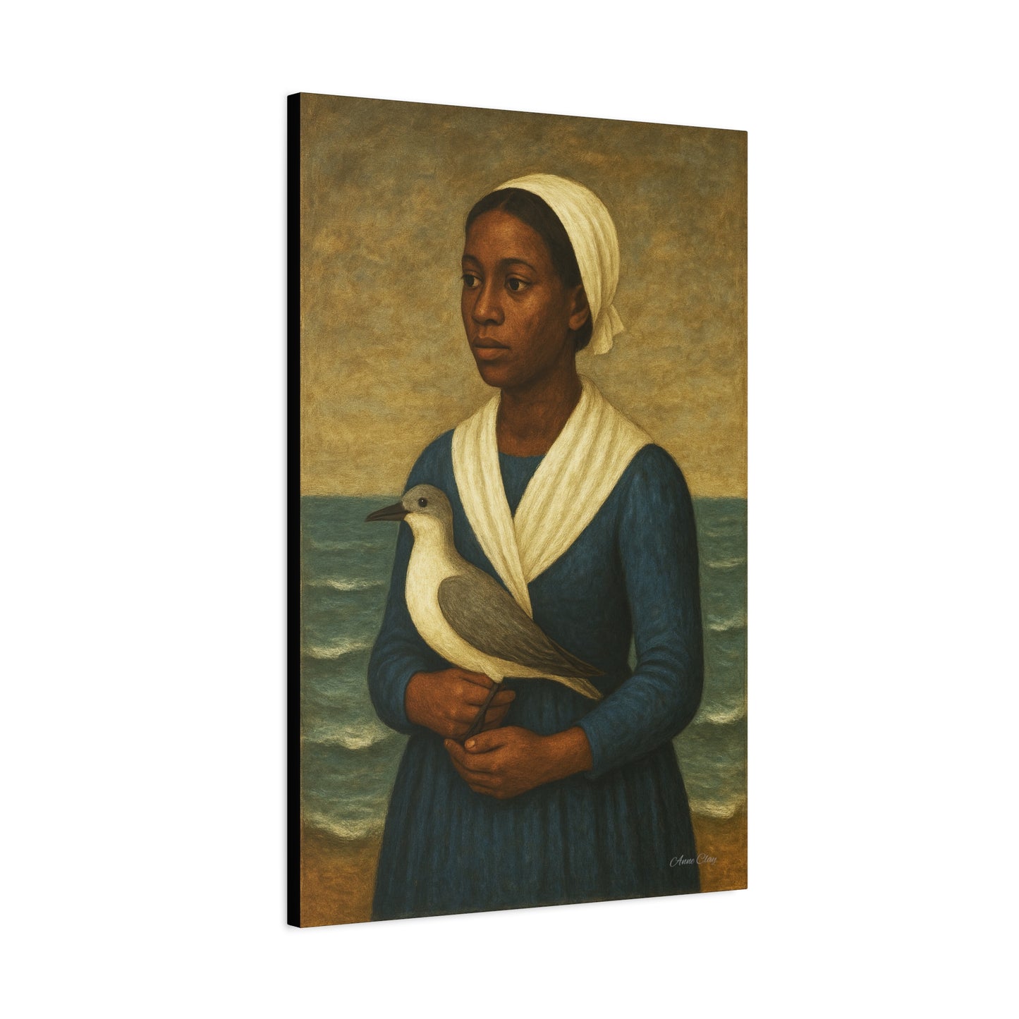 Canvas Wall Art - Portrait of a Woman with a Bird, Home Decor, Art Print, Gallery Wall, Unique Gift, Coastal Decoration, Fine Art