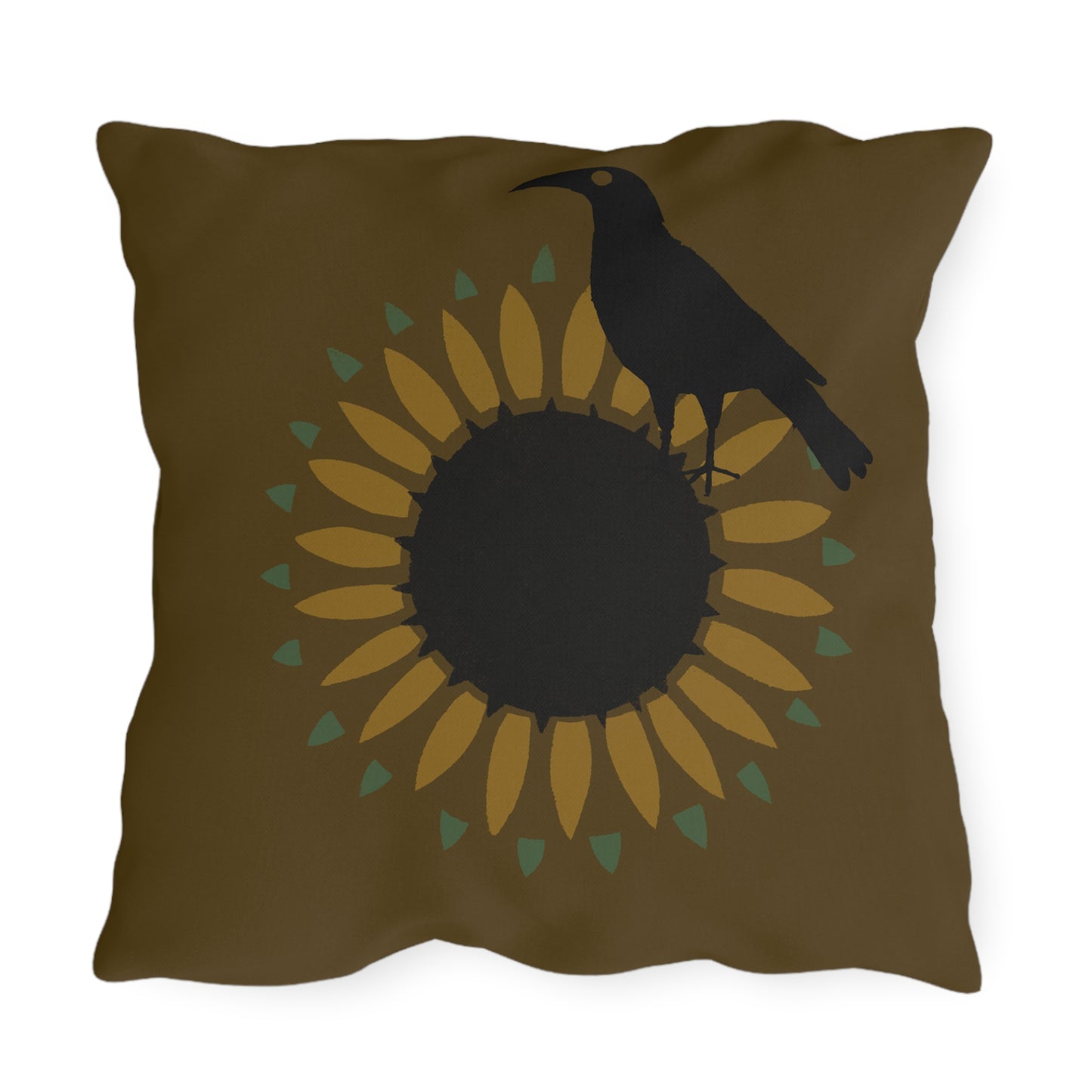 Sunfloer and Crow on Deep Putty Outdoor Pillows