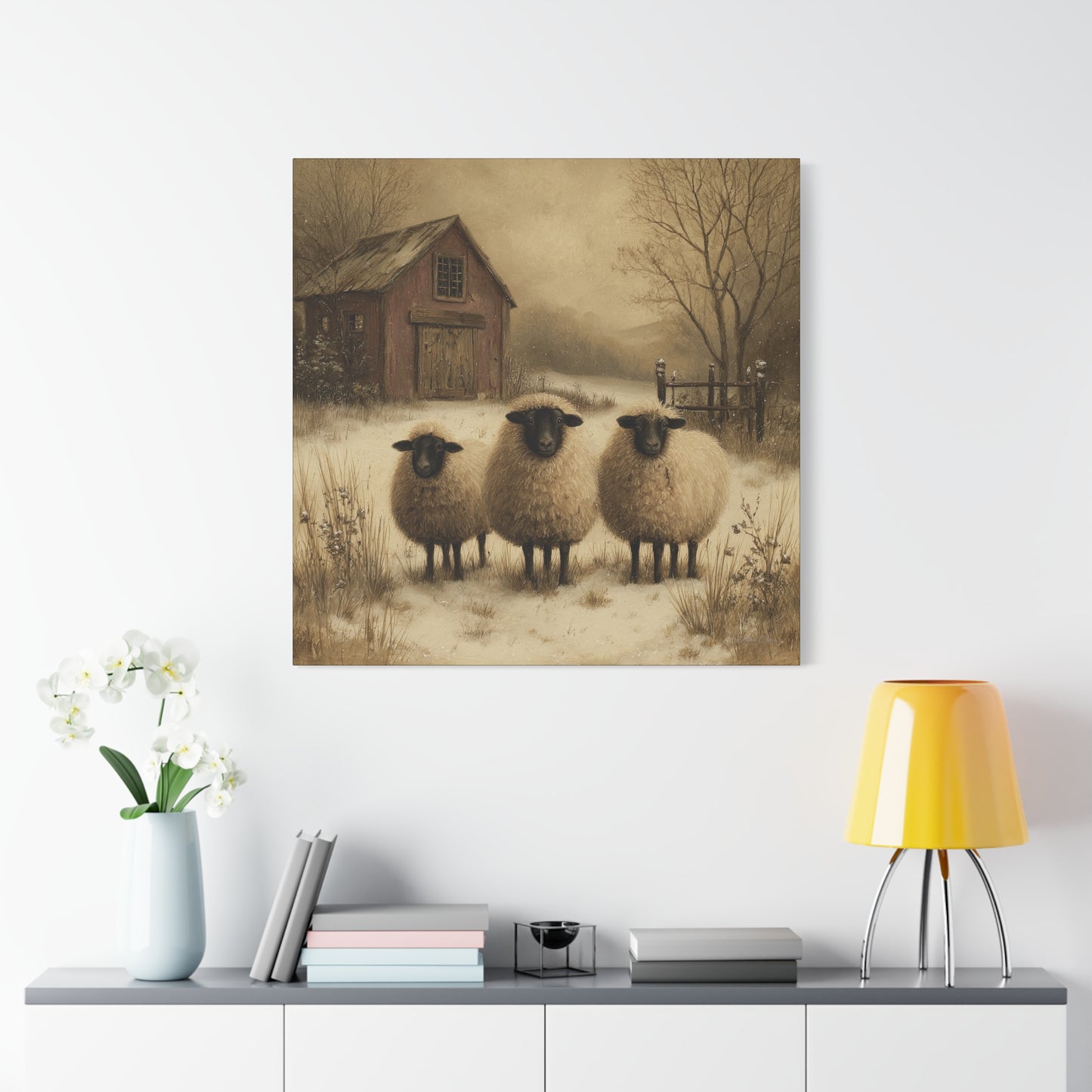 Rustic Sheep Canvas Art, Farmhouse Decor, Country Wall Art, Living Room Decor, Cozy Home Accent