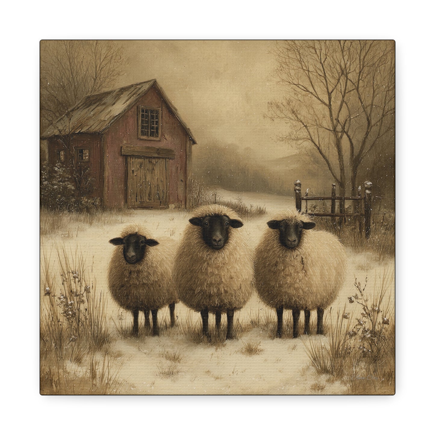 Rustic Sheep Canvas Art, Farmhouse Decor, Country Wall Art, Living Room Decor, Cozy Home Accent