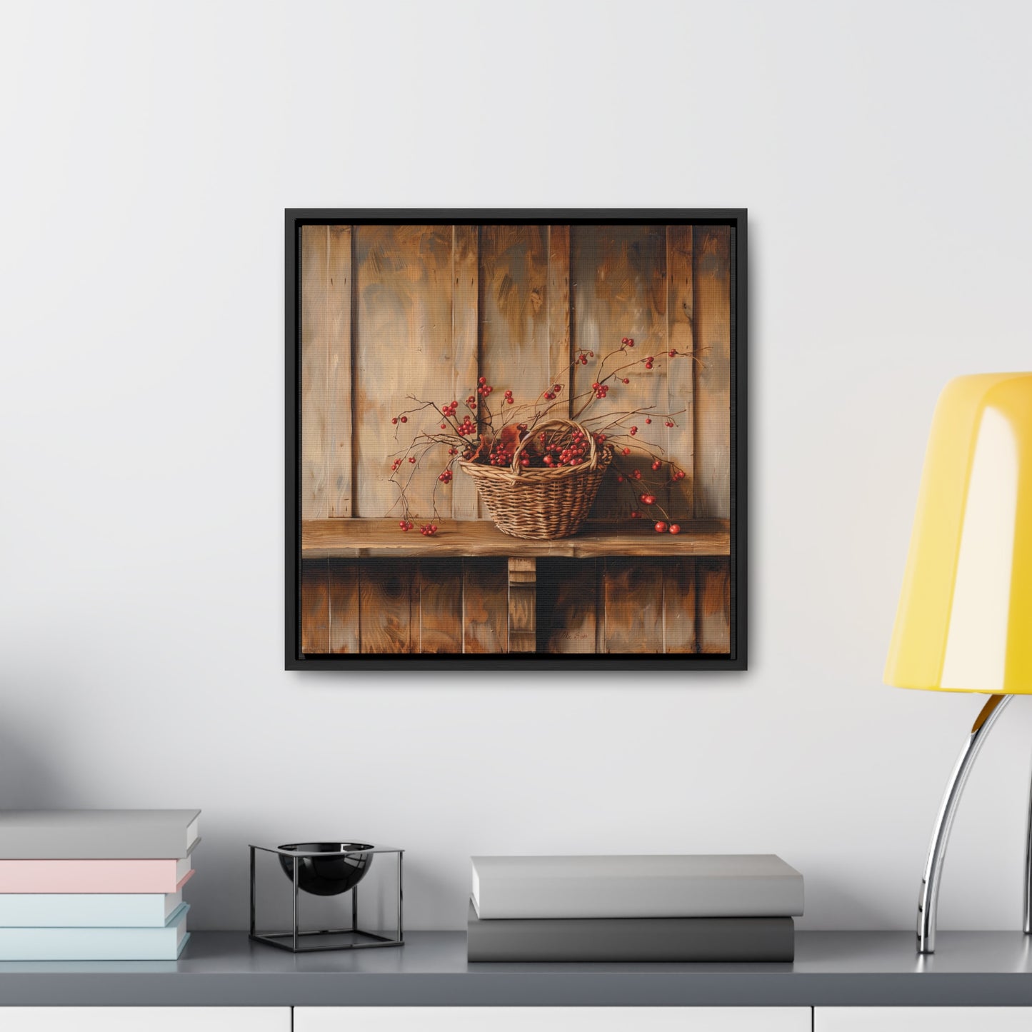 Basket of Bittersweet Gallery Canvas Wraps, Square Frame