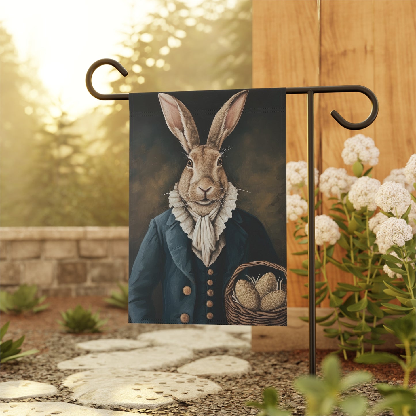 Whimsical Easter Garden Banner with Dapper Rabbit Design