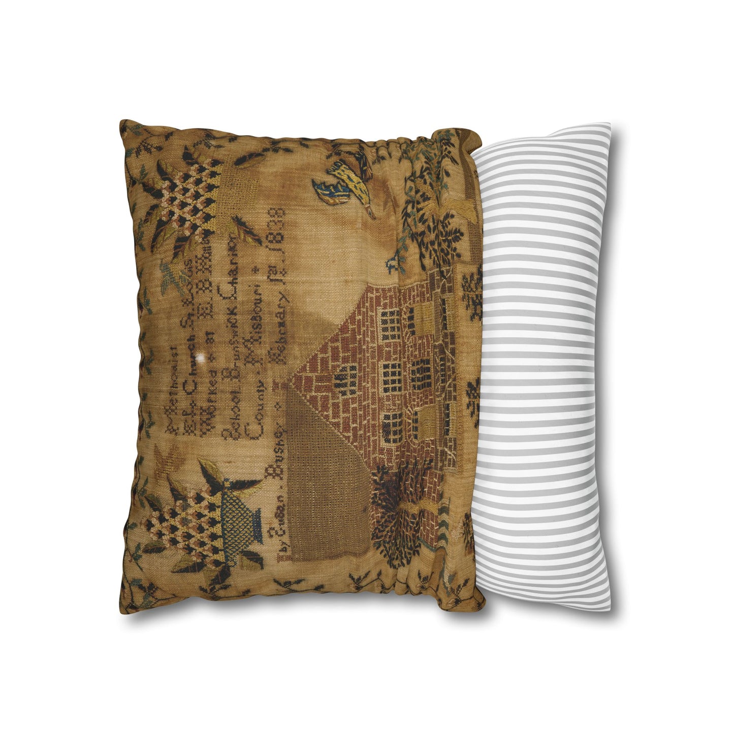 Gritty Prim Sampler Square Poly Canvas Pillowcase