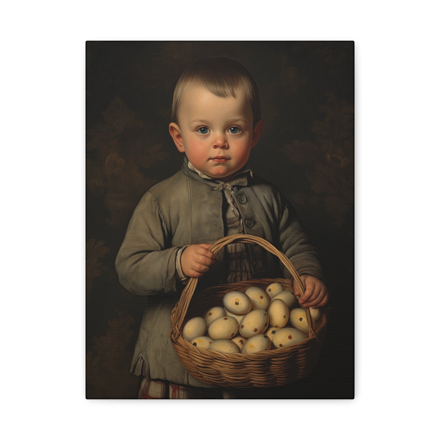 Boy with Eggs Whimsical Child Portrait Canvas Art - Vintage Decor for Home