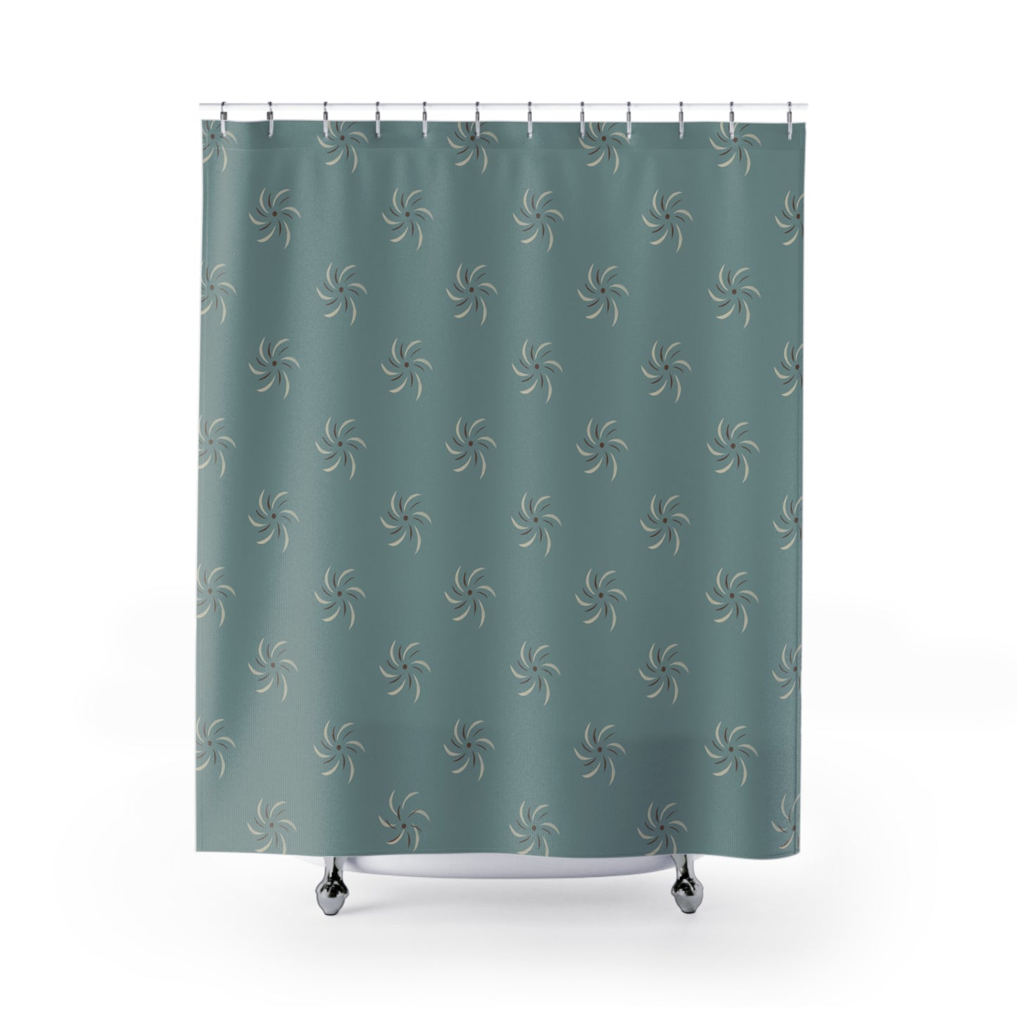 Cream and Rust Pinwheel Stencil on Ocean Shower Curtains