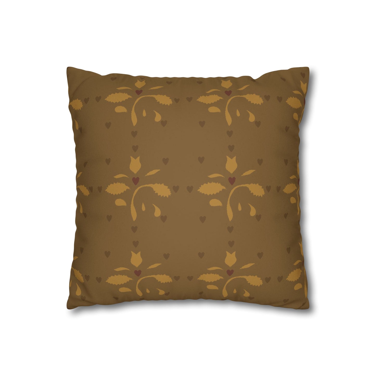 Leaves and Hearts Stencil Faux Suede Square Pillowcase