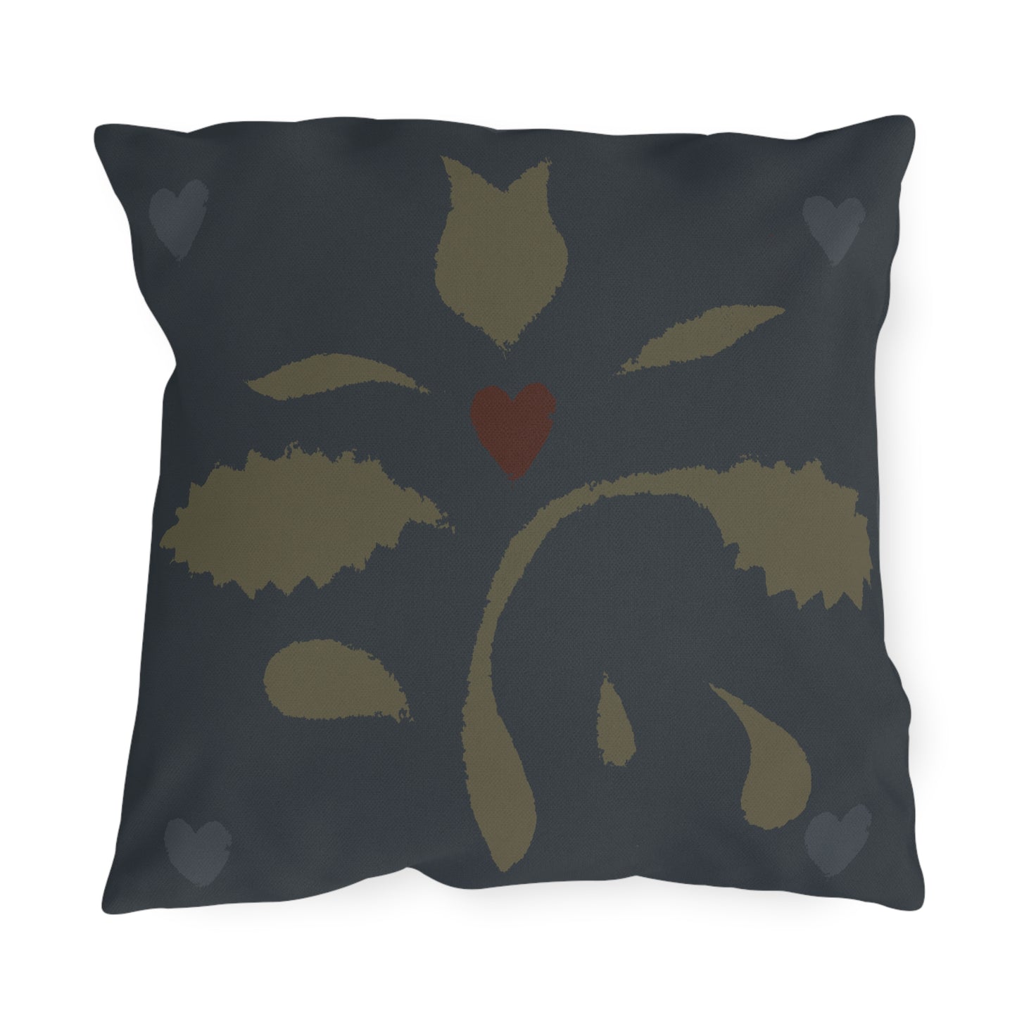 Leaves and Hearts on Blue Early American Stencil Outdoor Pillows