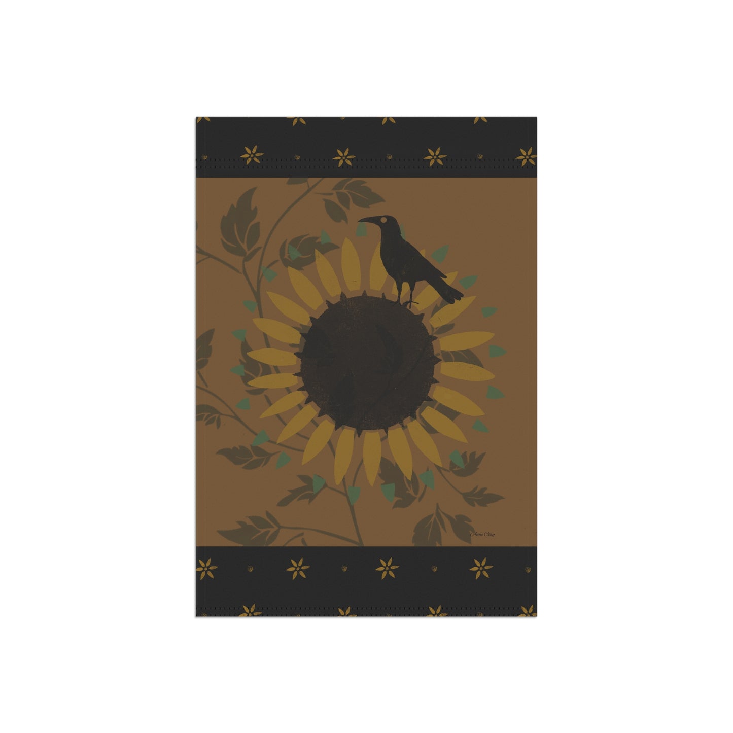 Sunflower and Crow Stencil Gold on Black Garden & House Banner