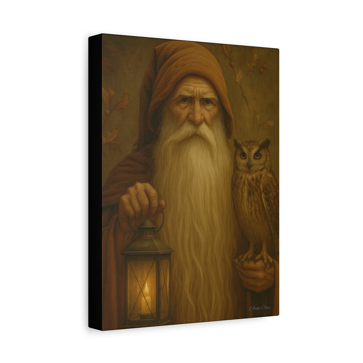 Mystical Canvas Wall Art, Nature Decor, Wizard Artwork, Rustic Home Decor, Owl and Lantern Painting