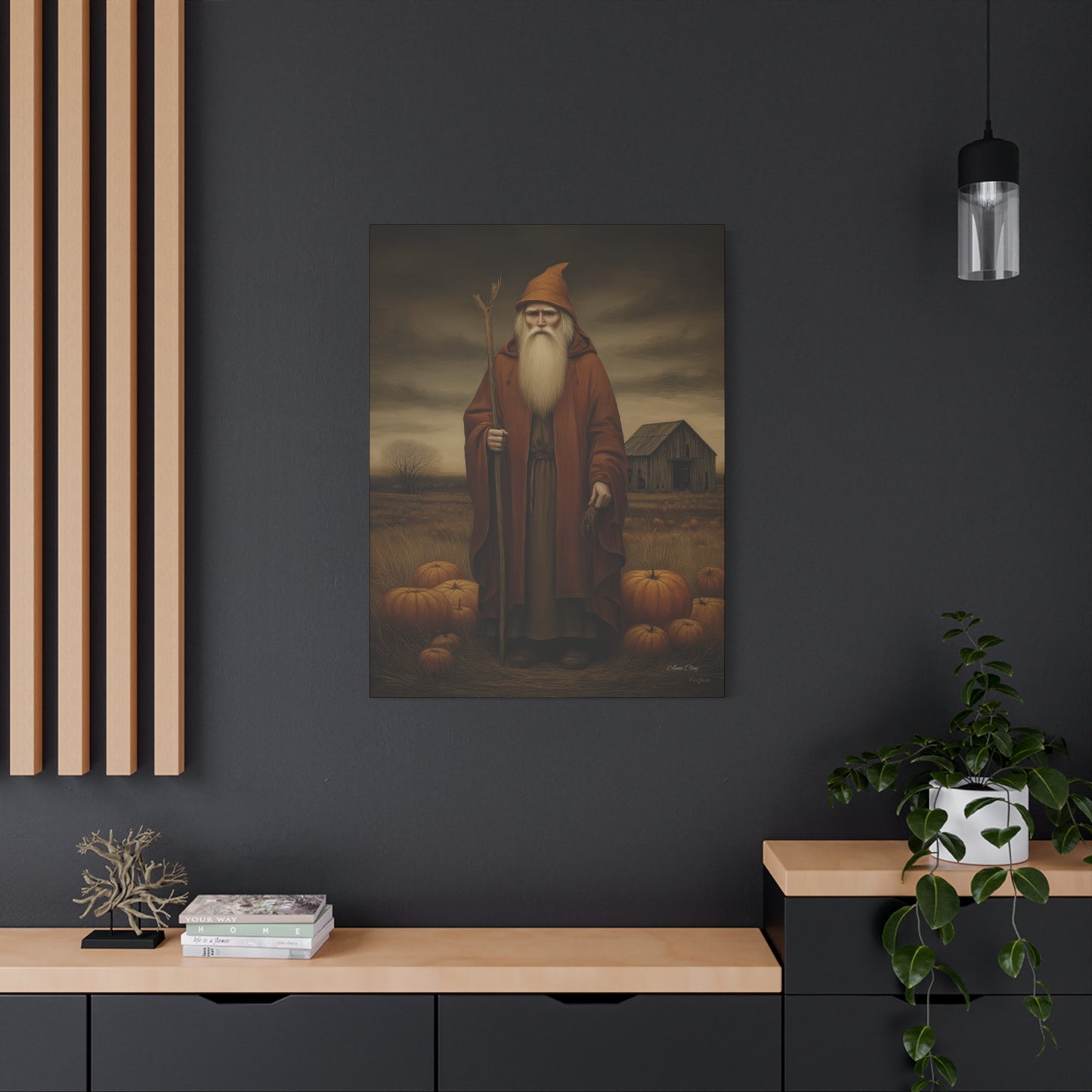 Autumn Santa Canvas Art Print, Fall Decor,